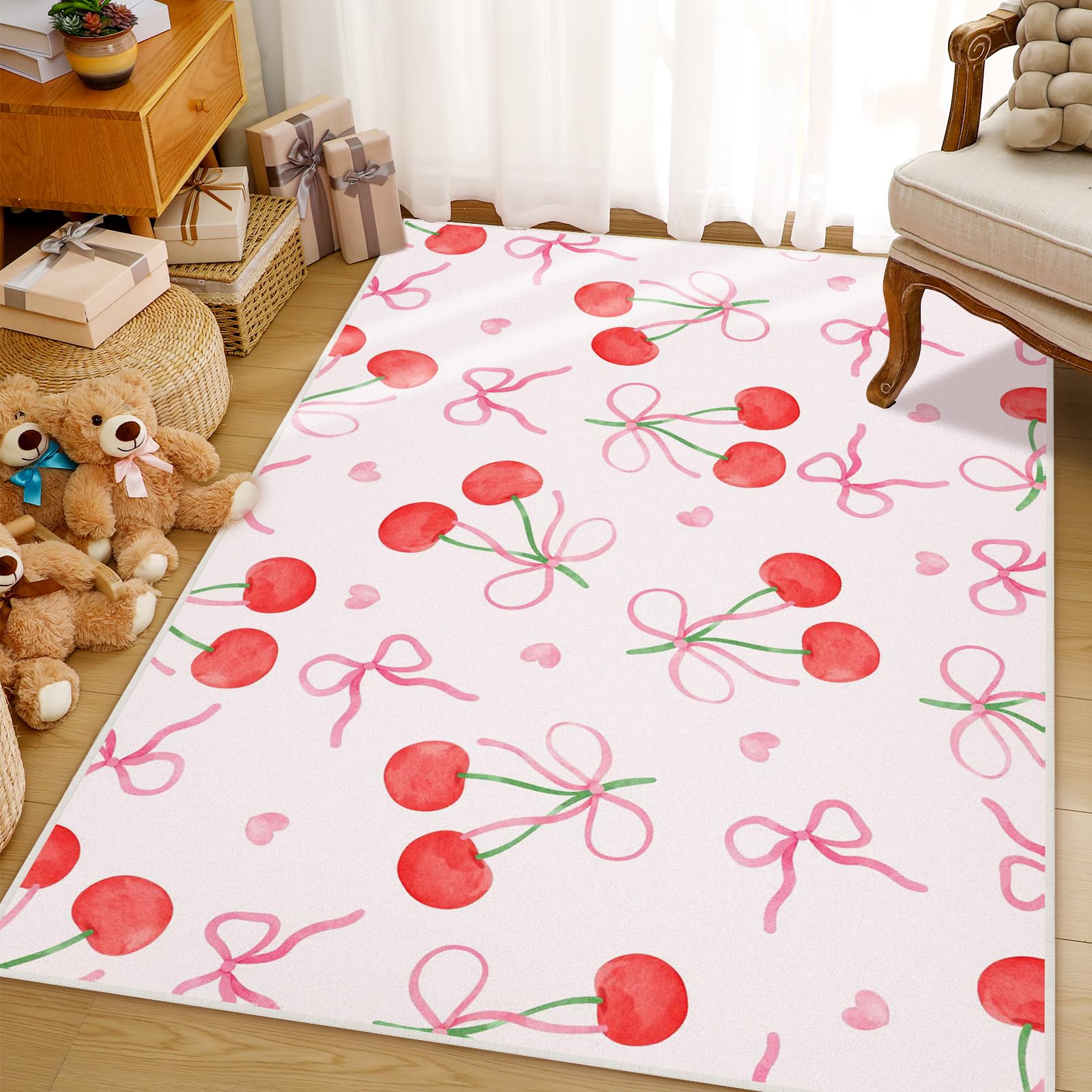 Drydiet 4 x 6 ft Large Bow Welcome Mat Rug Coquette Doormat Decor Gifts for Bedroom Room Women Aesthetic Decor Birthday Decorations Gift Lovers(Cherry