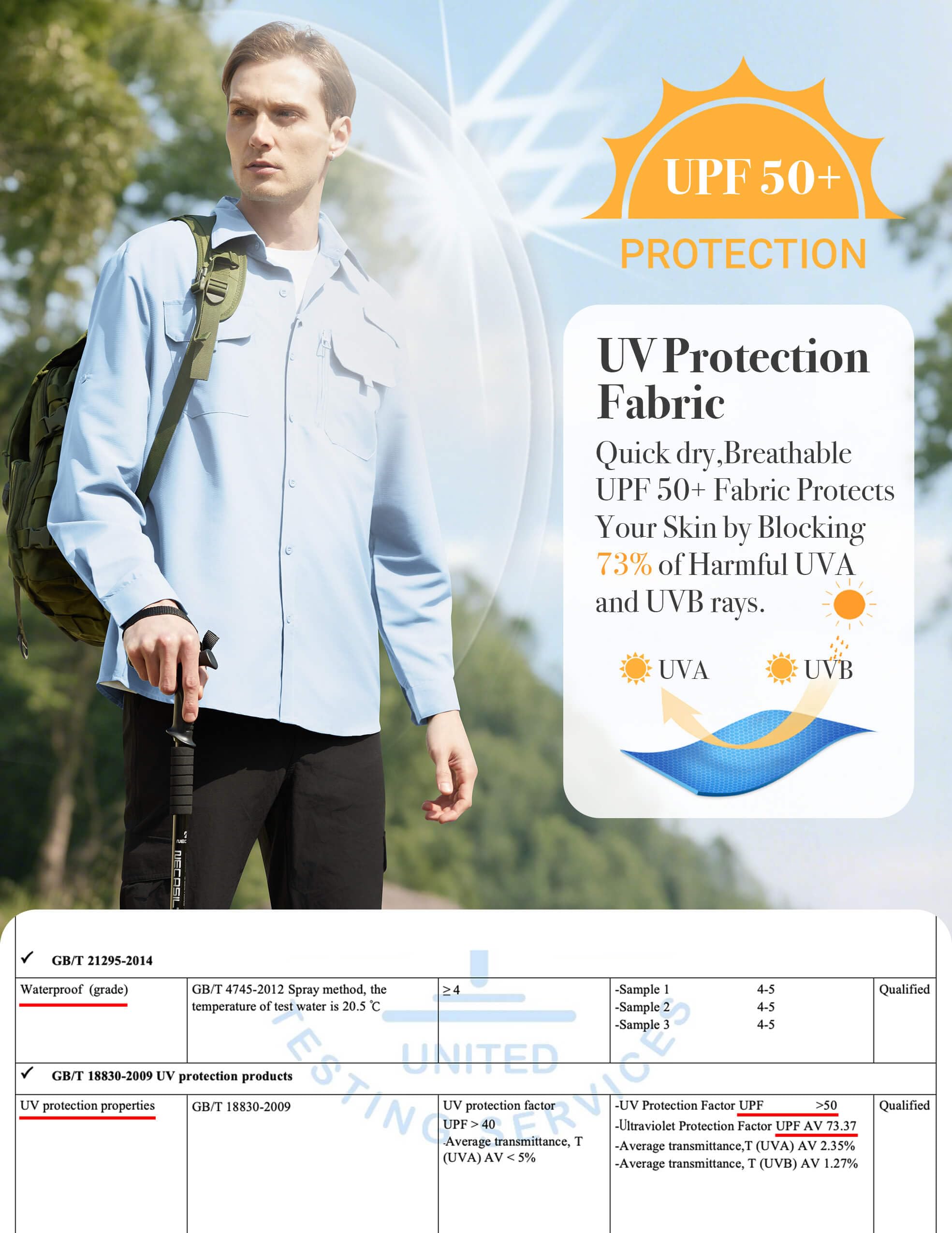 Camisa Hombre Casual Outdoor para Pesca y Senderismo, Camisa de Protección Solar UPF 50+ con Secado Rápido, Camisa Técnica Transpirable de Manga Larga para Viaje — view 3