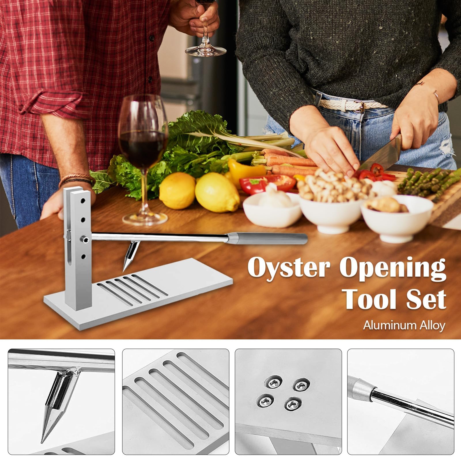 Outil à HuîTres En Acier Inoxydable, Ensemble De Couteaux à HuîTres Ouvre-HuîTres Oyster Shucker Avec Hauteurs RéGlables, Avec 2 Couteaux à HuîTres Et Un Outil De Fruits De Mer De Gant