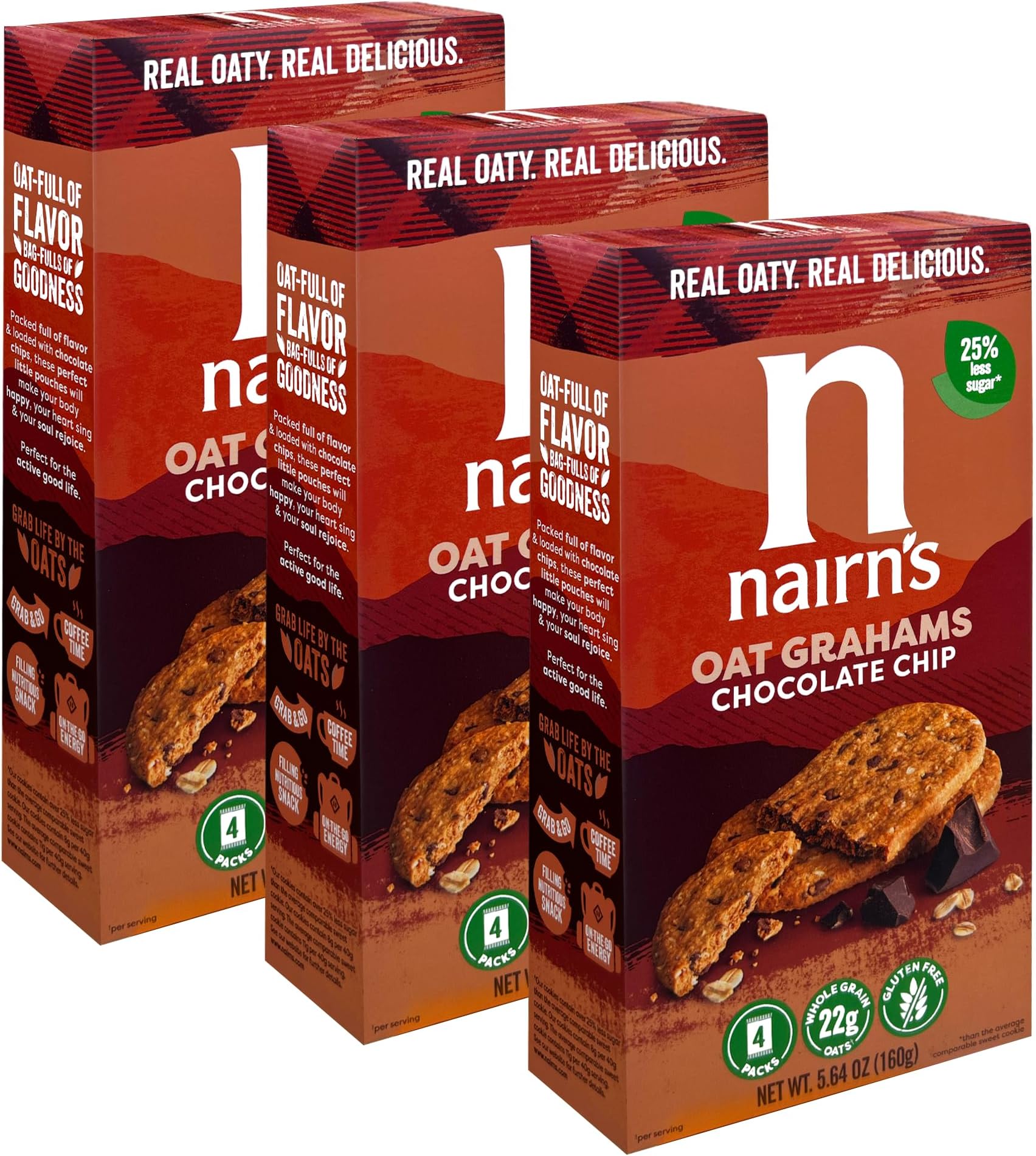 Gluten-Free Chocolate Chip Oat Grahams - Healthy, Tasty and Safe for Celiacs. Perfect On-the Go Snack. High Fiber, No Artificial Colors, Flavors, or Preservatives, 5.64oz, Pack of 3