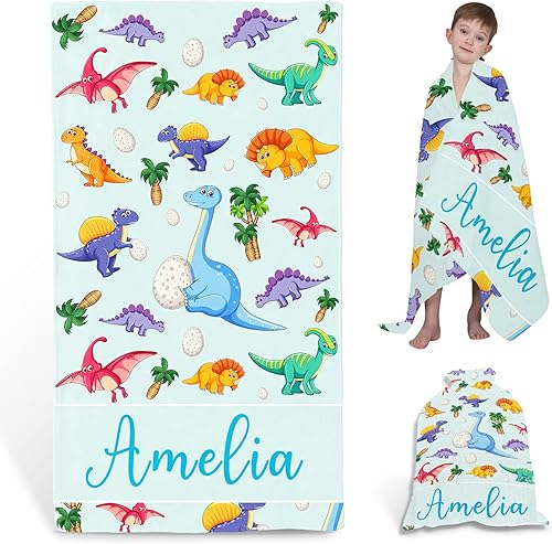 Toallas de playa personalizadas de dinosaurio para niños, toallas de playa personalizadas con nombre para niños, microfibra de secado rápido, sin disponible en Yaxa El Salvador