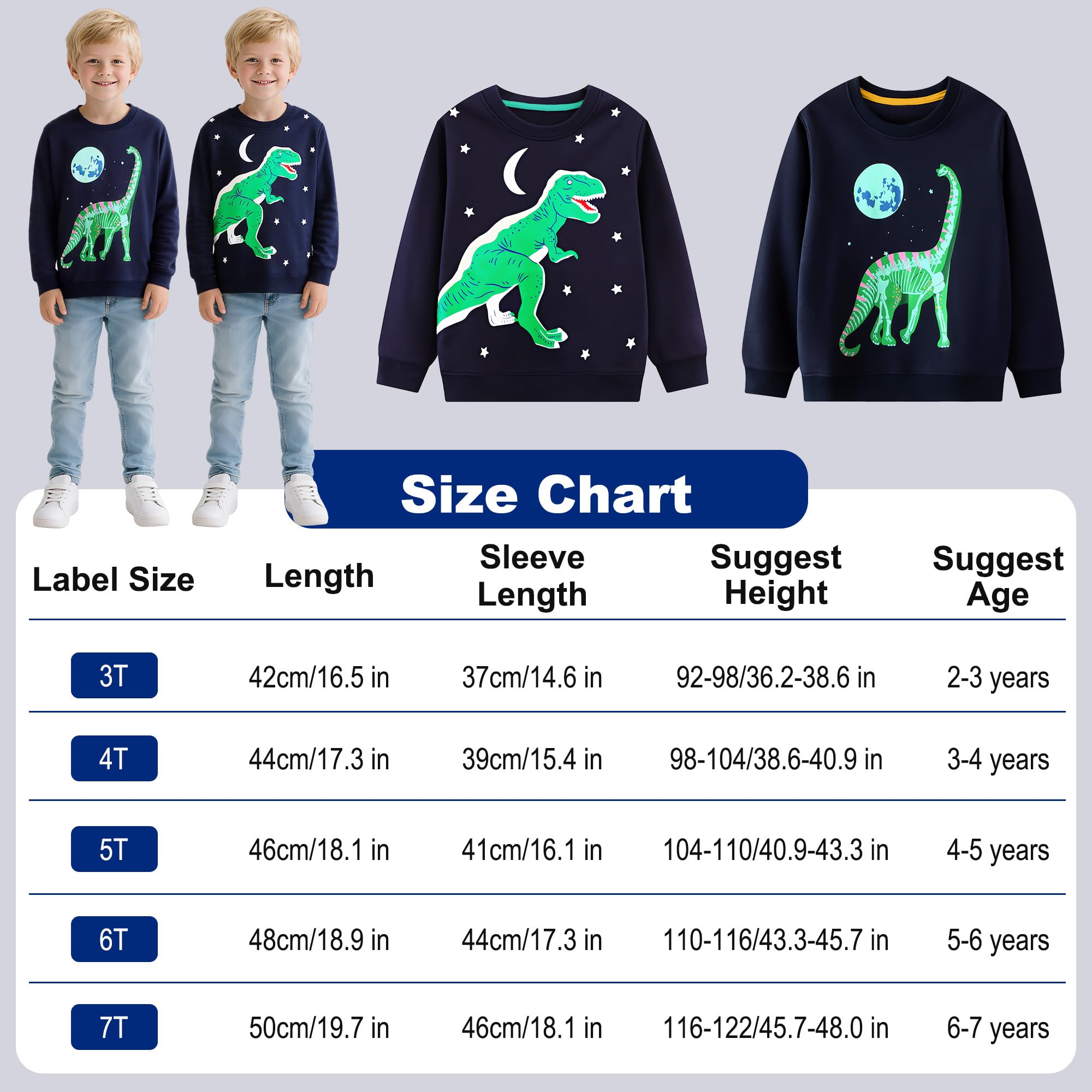 Sudaderas Niño Algodón Dinosaurio Dibujos Pullover Cuello Redondo Manga Larga Camiseta Niños Sin-Capucha Sweatshirt Casual Deporte Jersey Infantil Ropa Regalo para 2-7 Años