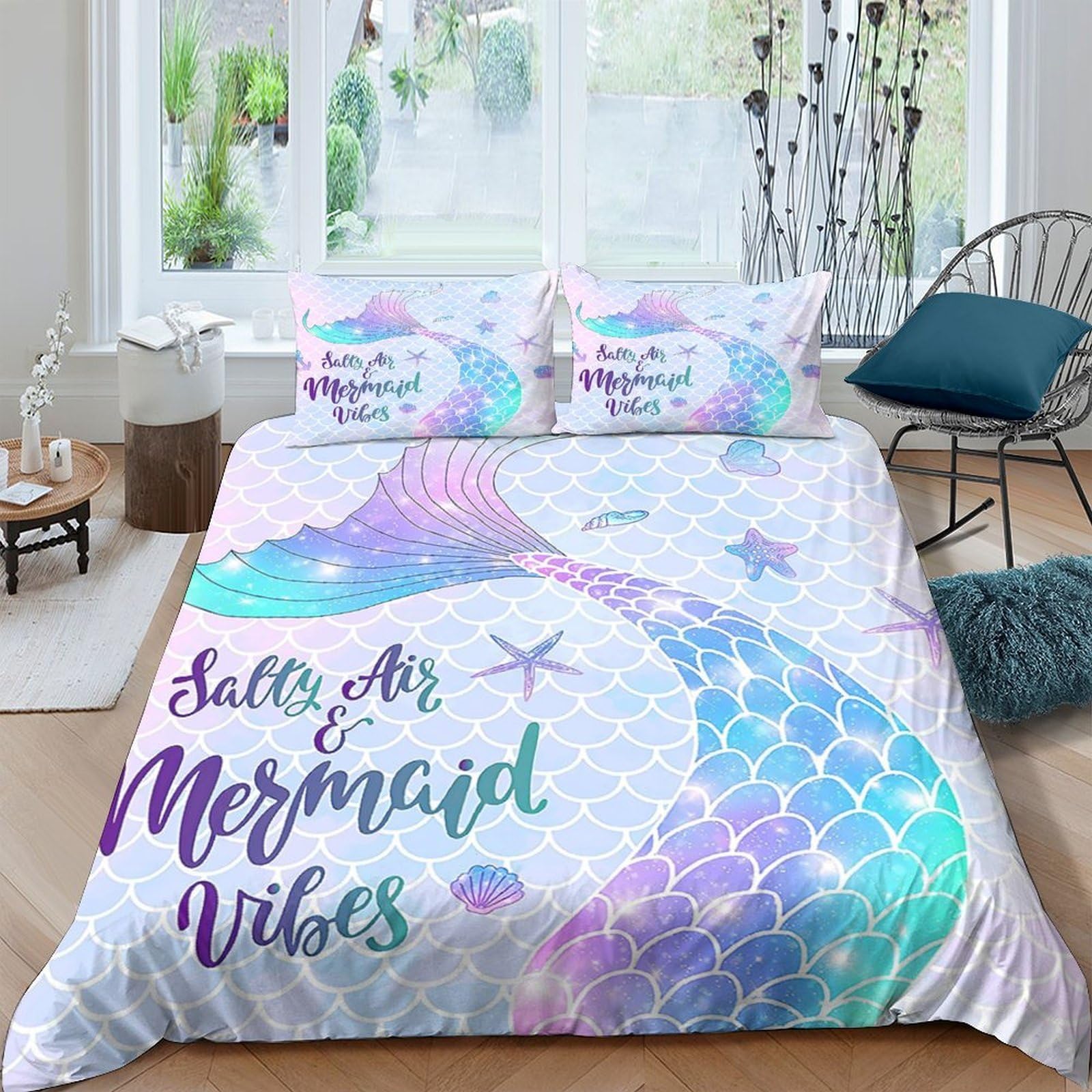Ctjqhvkz Style-3 3D Printed Mermaid Tail Fitted Sheet Microfiber Pastel Ocean Mattress Cover For Bedroom Guestroom Easy Care Decor Single（135X200cm）