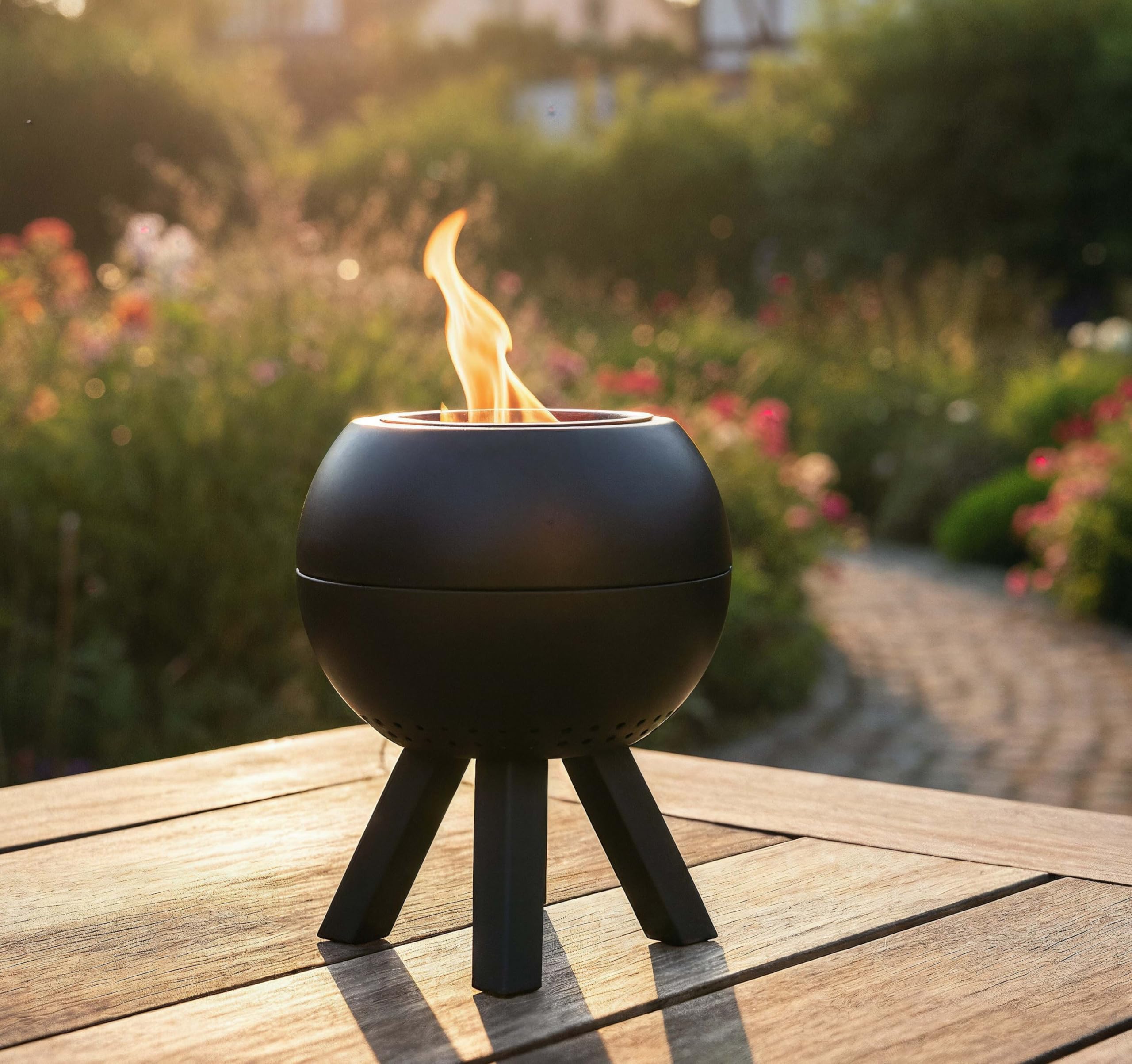 Tischfeuer schwarz D22xH27cm doppelwandig raucharm 2783-01