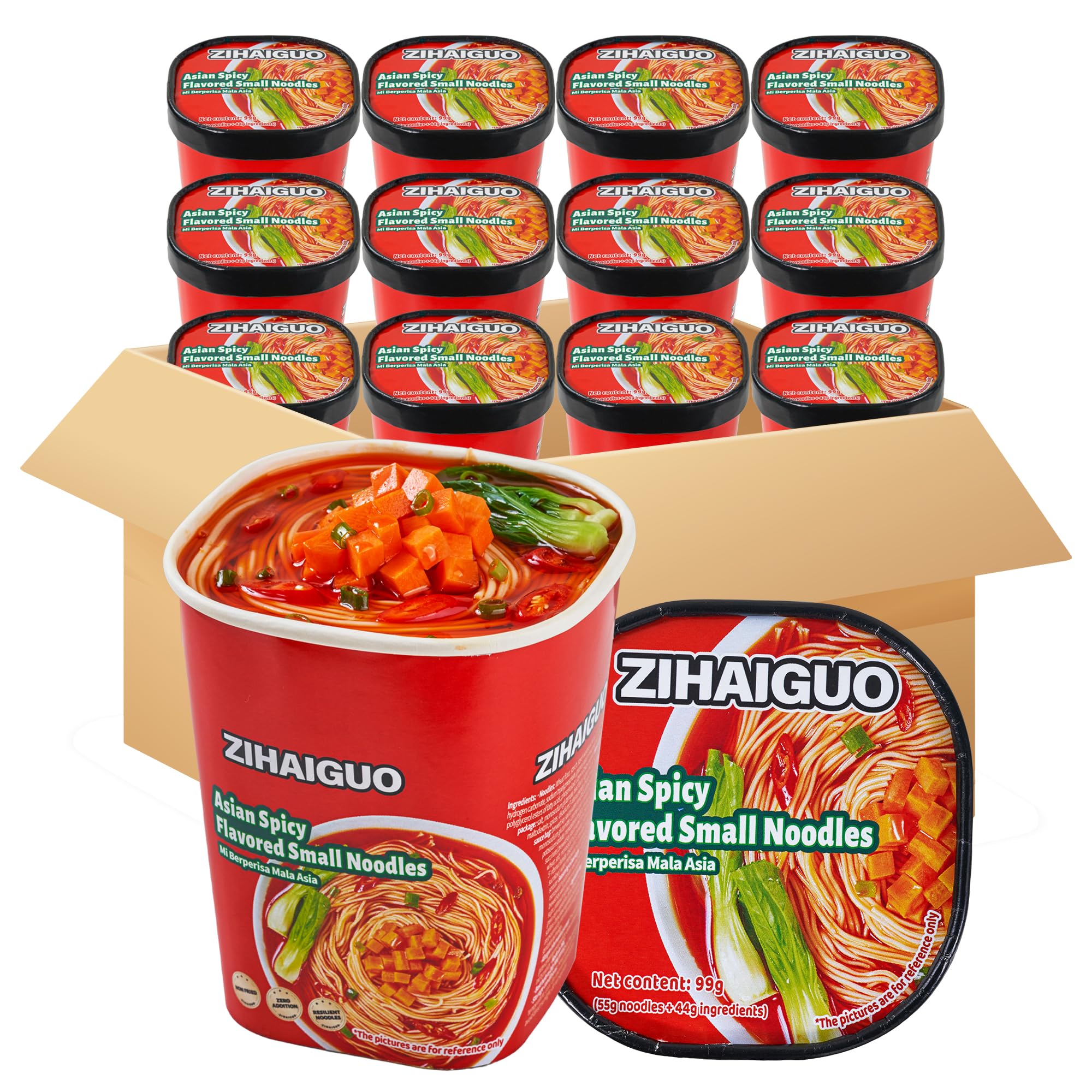 Zihaiguo Sichuan Spicy Flavored Small Noodles 12 Bucket Set - Authentic Chili Ramen with Rich Oil, Ideal for Instant Noodles Lovers