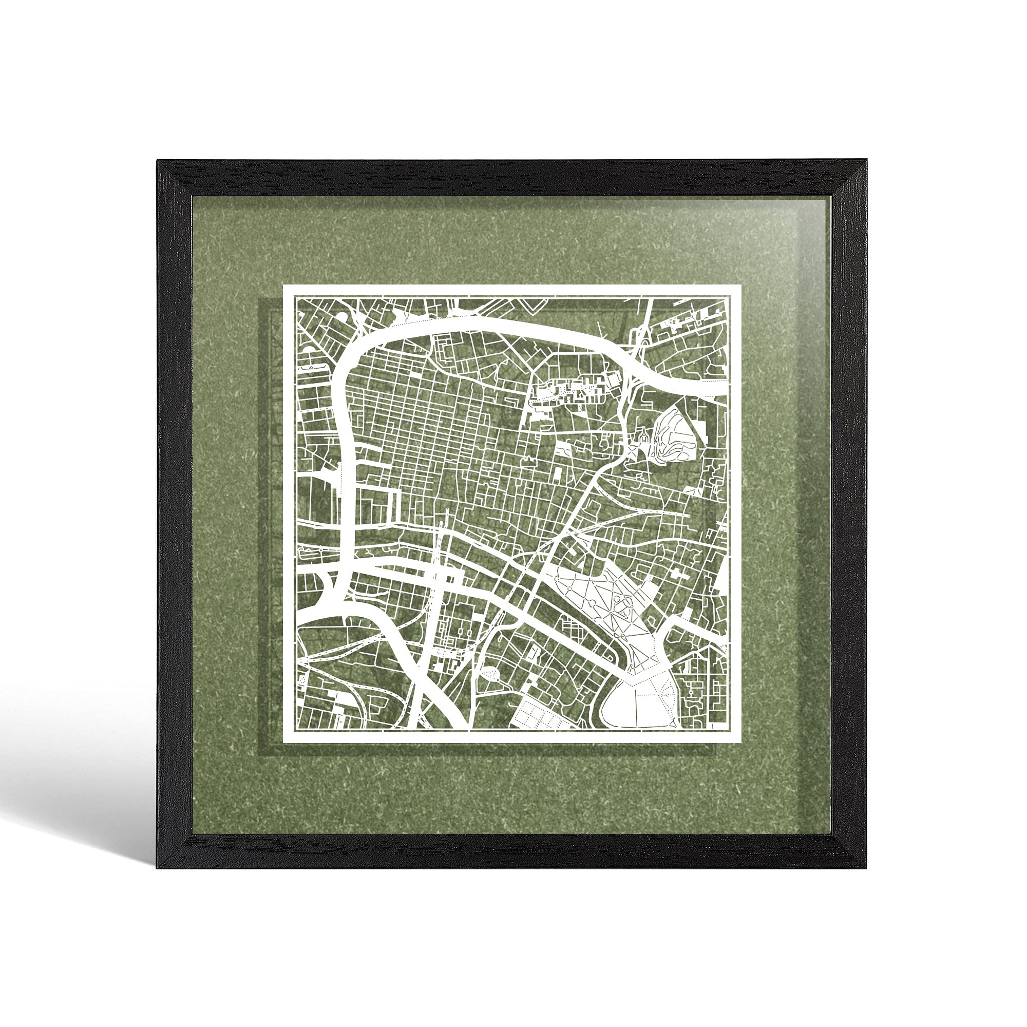O3 DESIGN STUDIO Glasgow Paper Cut Map framed, White map, Black frame, 23x23 cm, Gift Boxed, 4 background color, self-changing, Paper Art — image 1