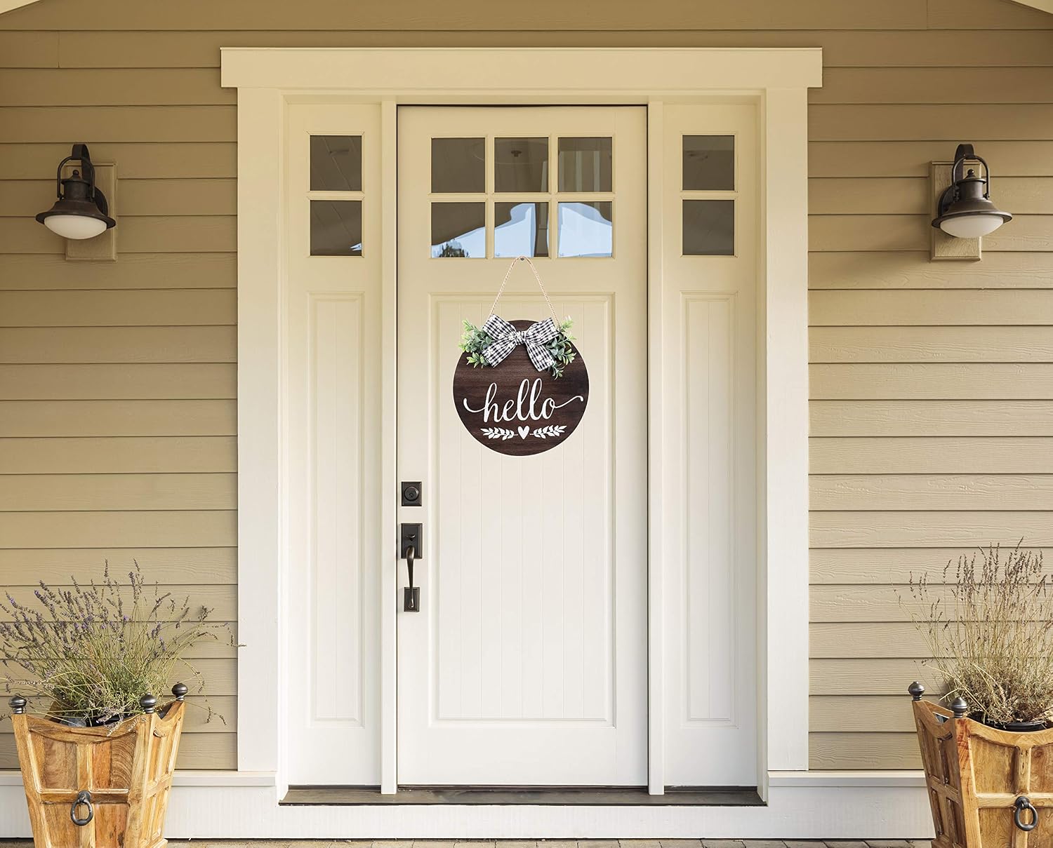Hello Sign Rustic Front Door Decor Round Wood Sign Hanging Welcome Farmhouse Porch Decoration Spring Welcome Door Sign Home Outdoor Wall Decor (Brown)