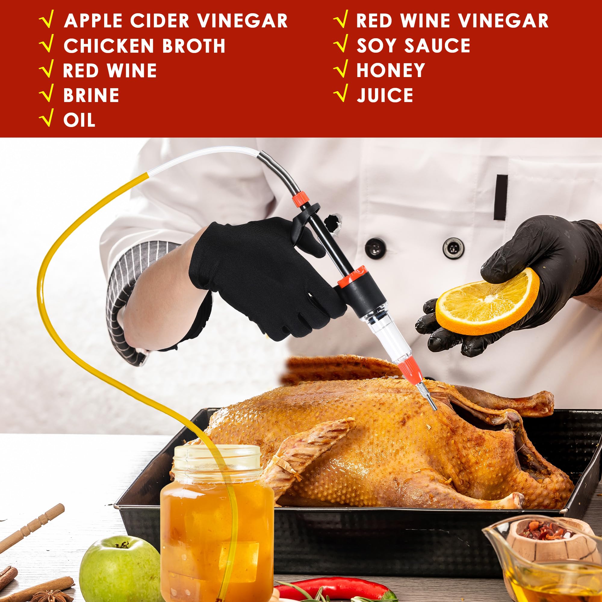 Dreyoo Marinadenspritze zum Räuchern, Fleischinjektorspritze mit 3 Durchflusseinstellungen, 4 Präzisionsnadeln & 85 cm Schlauch, ideale Fleischspritzenpumpe für Grill, Rauchen, Truthahn und