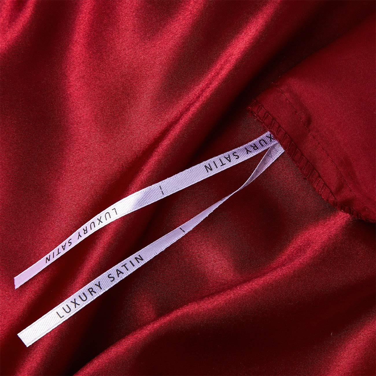 Funda de edredón de satén (220 x 240 cm), color rojo liso y brillante, juego de cama de satén suave, seda suave, ropa de cama para 2 personas adultas con cremallera y fundas de almohada de