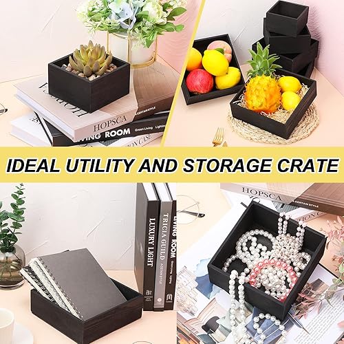 Miniatura 4 de Jetec 8 cajas de almacenamiento de madera rústica negra de 7, 6, 5, 4 pulgadas, jardinera de madera de pino para manualidades, tienda de costura,