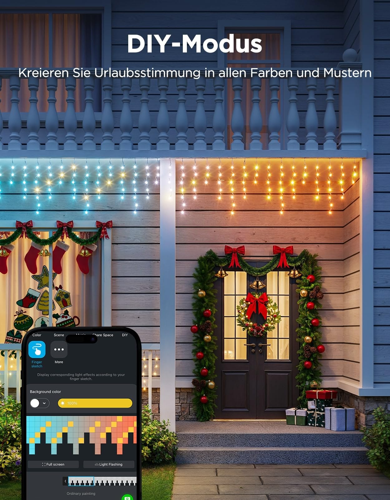 Govee Eiszapfen Lichterkette 10M, 400 LED Intelligente RGBIC Lichtervorhang | Lichterkette außen, Wasserdicht nach IP67, 78+ Szenenmodi, Musik sync, Kompatibel mit Alexa & Google Assistant