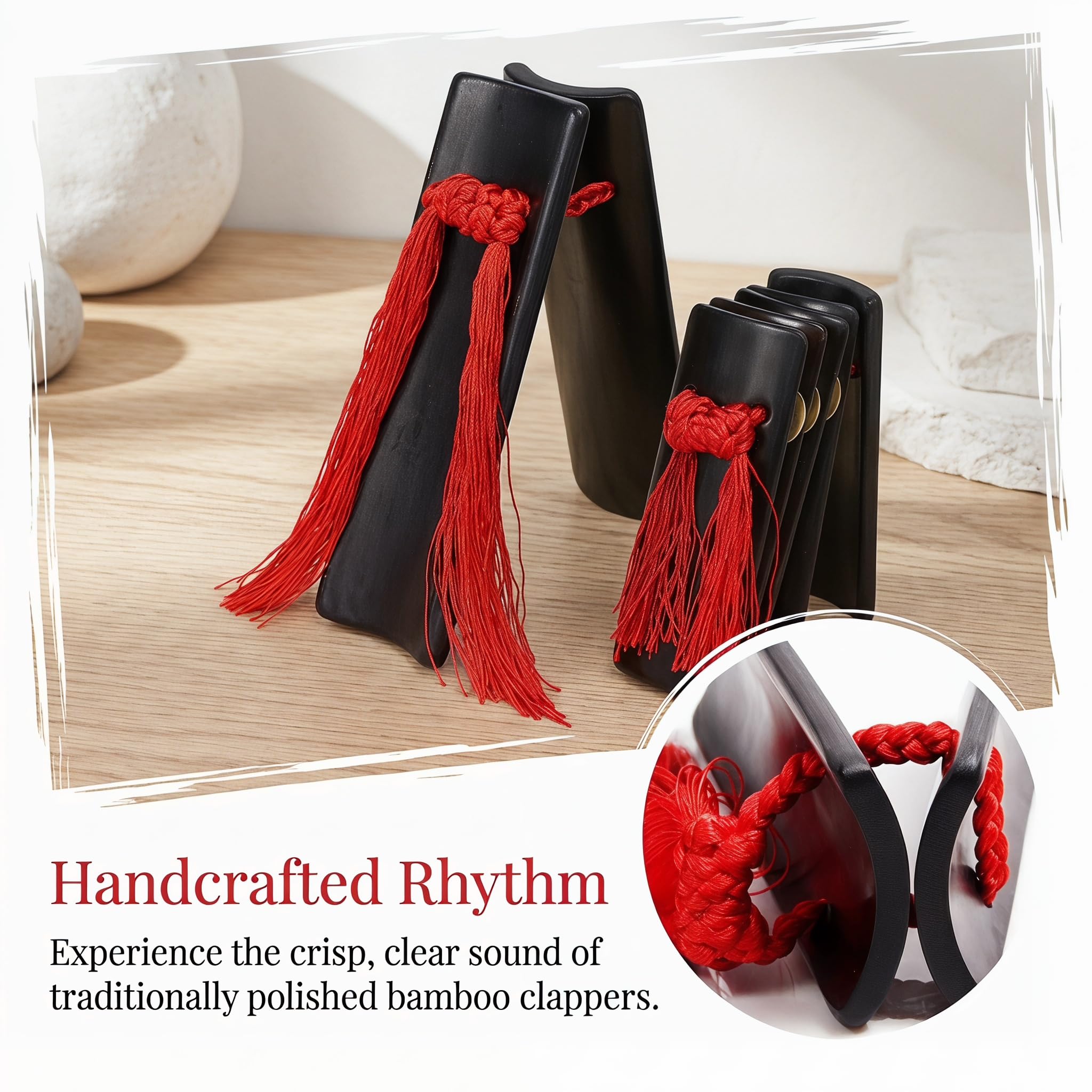 Miwayer Profesional Chino Kuaiban, China Allegro Clapper Bambú Instrumento Tradicional Festival Props, Percusión Tradición Instrumentos Música Rap Drama (Adulto, Negro)