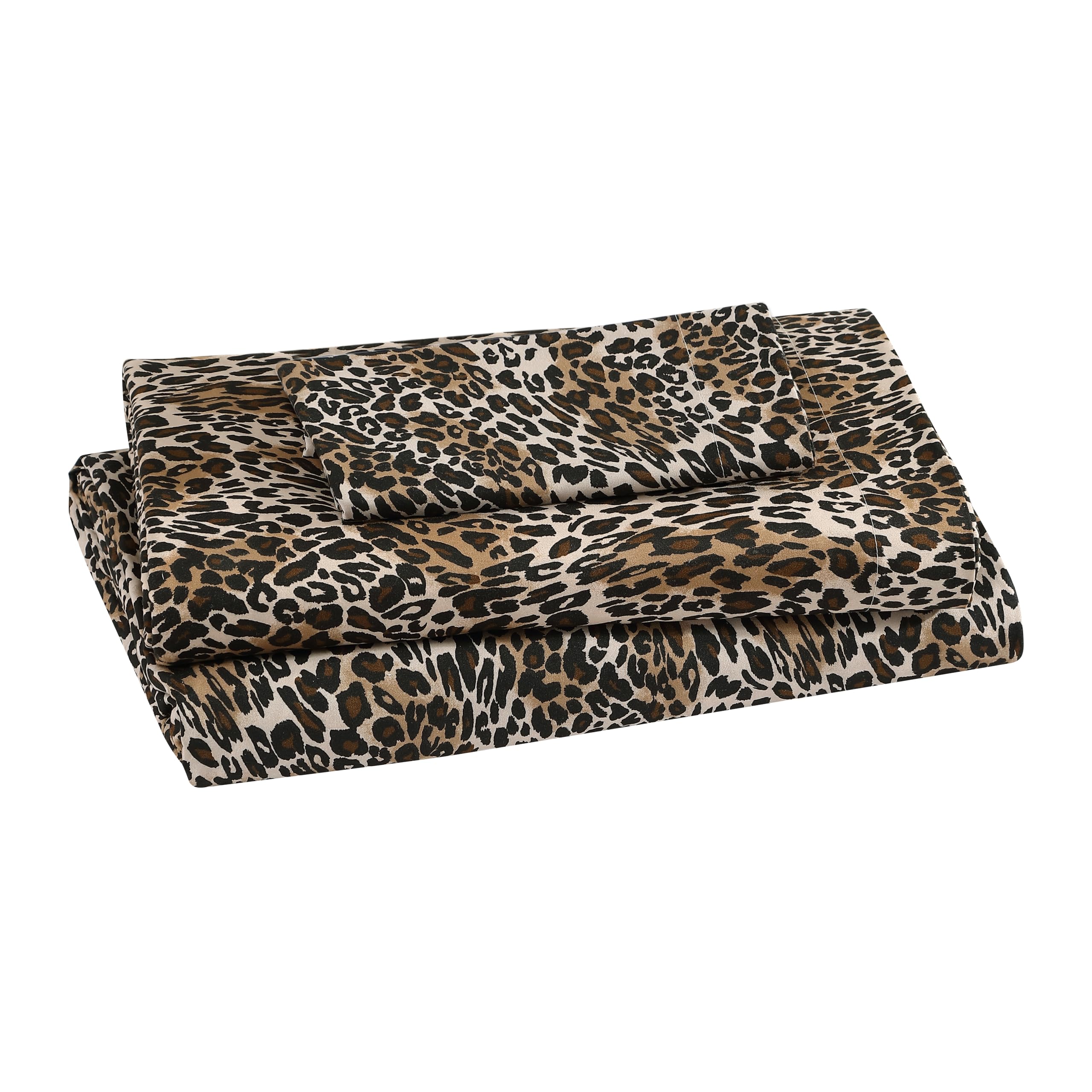 Beatrice Home Fashions Baskılı Mikrofiber Çarşaf Seti, Yumuşak Rahat Kolay Bakım, 12 inç Derin Cepli 1 Lastikli Çarşaf, 1 Düz Çarşaf, Yastık Kılıfı, İkiz, Zara Leopar