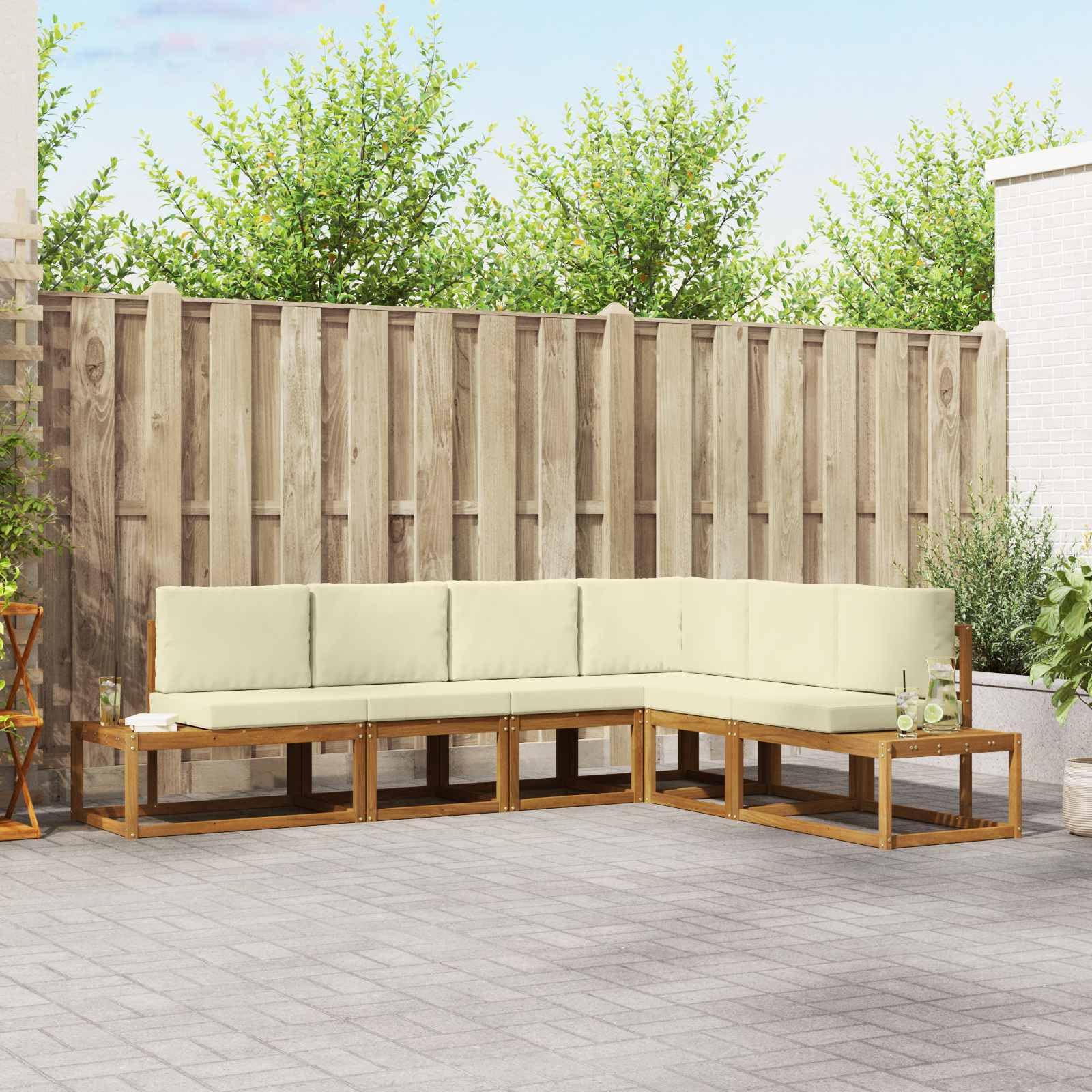 vidaXL Conjunto de sofás de Exterior con cojín 6 Pieza Natural y Crema, Sofá Modular para jardín, Muebles de Patio Modernos, Relajarse en la terraza