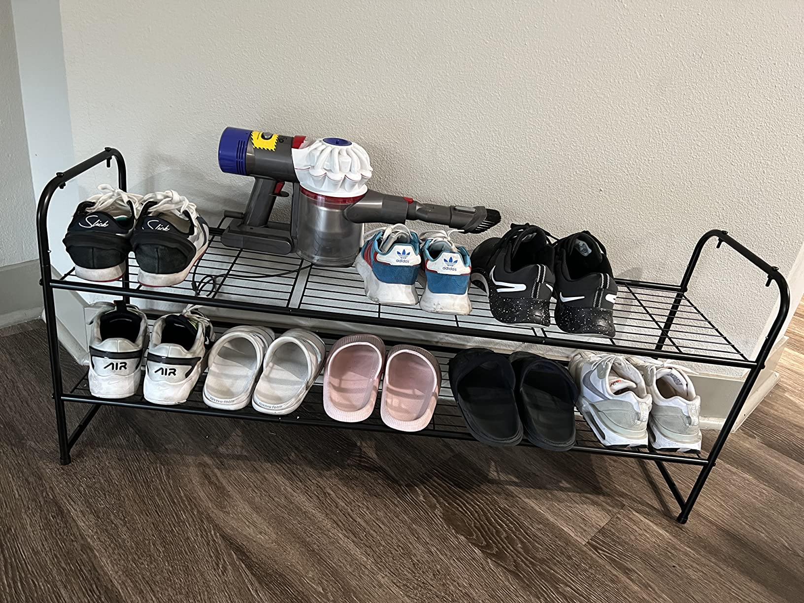 Wuiil AOODA Scaffale Scarpe Metallico 2 Livelli - Porta Scarpe Lungo Impilabile Per Armadio E Ingresso, Capacità 18 Paia, Grigio