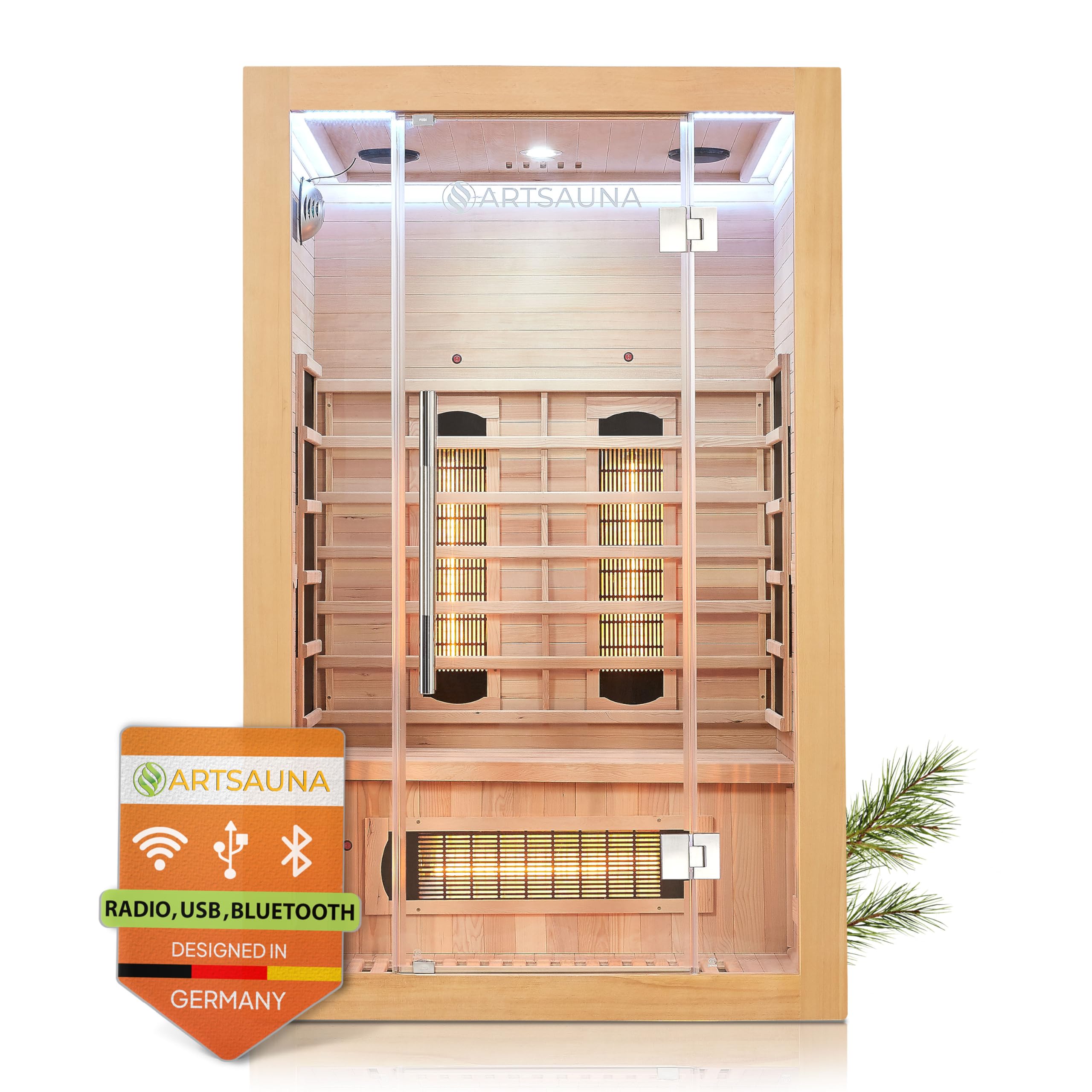 Artsauna Kiruna120 Infrarotkabine – 2-Personen, 120 × 105 × 190 cm, 5 Vollspektrumstrahler + 3 Flächenstrahler