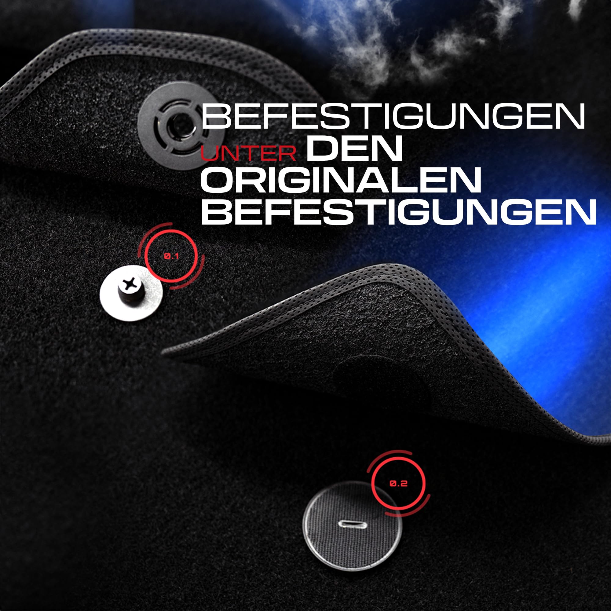 PERFORMANCE Alfombras coche de velour personalizadas adecuado para BMW Serie 5 E39 1995-2004 - Standard, Perforado, azul blanco rojo -Bordado CNC preciso, ribete perforado de diseño, alfombrillas de c