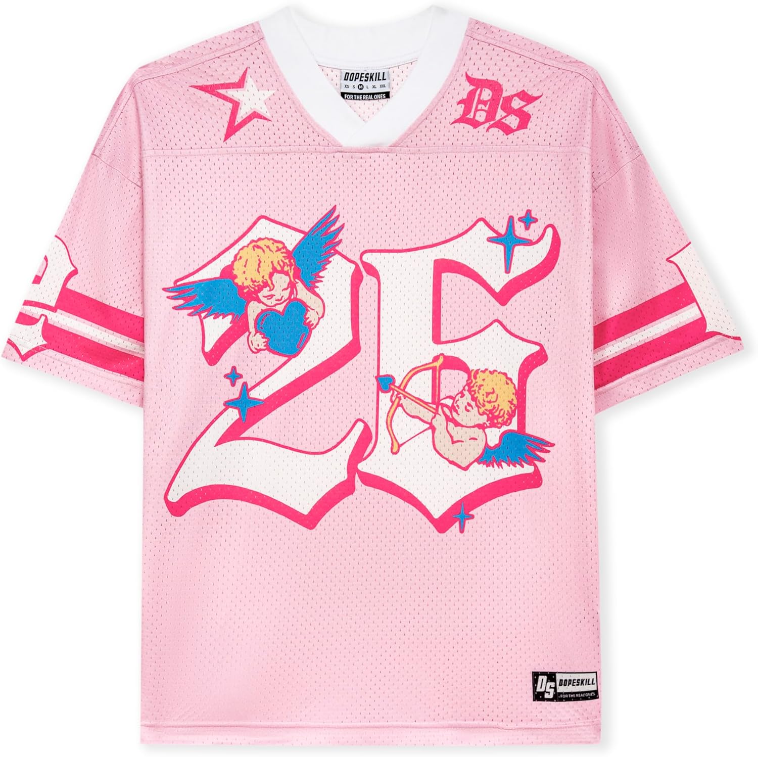 DopeSkill Oversized Jersey Streetwear Graphic Tee Cool Y2K T-Shirt Hypebeast Urban Casual Short Sleeve V Neck