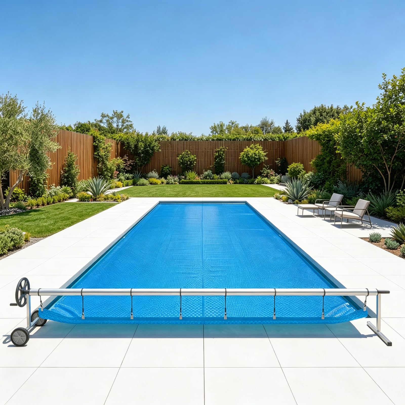 Pool Aufroller 3 m - 5,7 m Verstellbar, Aufrollsystem für Poolplane aus Aluminium Edelstahl mit Handkurbel & Rädern, Aufrollvorrichtung für Solarplanen & Abdeckungen & Poolüberdachung