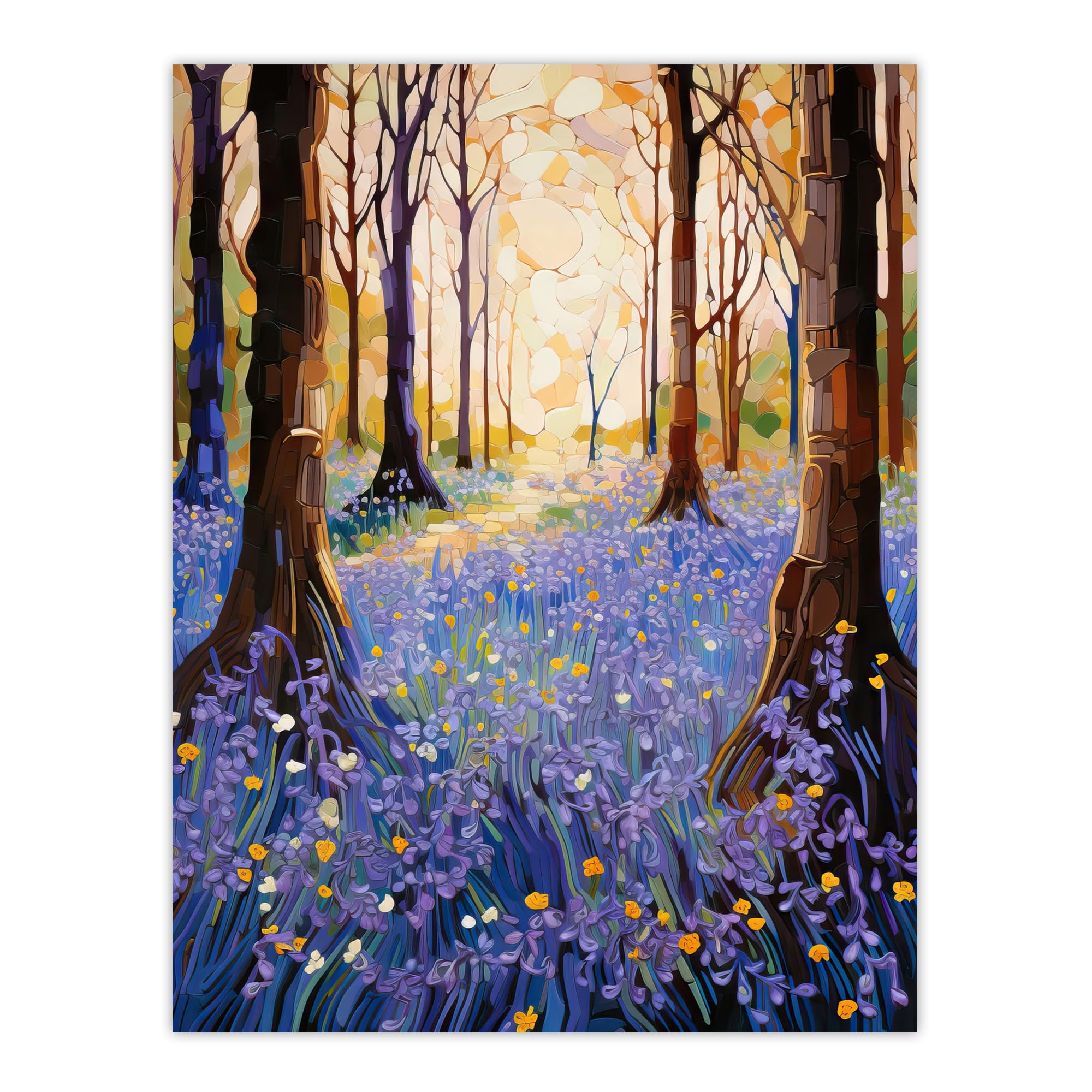 Artery8 Majestic Bluebells In Spring Wood Carpet Of Purple Flowers Extra Large XL Wall Art Poster Print