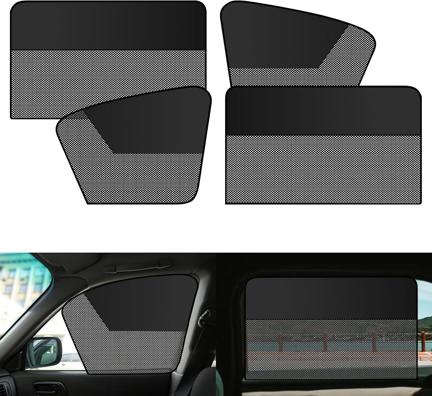 Magnetic Car Window Shades 4PCS Front & Rear Side Window, UV Protection Sun Block Curtains, Half Blackout & Half See‑Through Sunshade Covers for Cars, Trucks, SUVs, Heat Glare Privacy Accessories