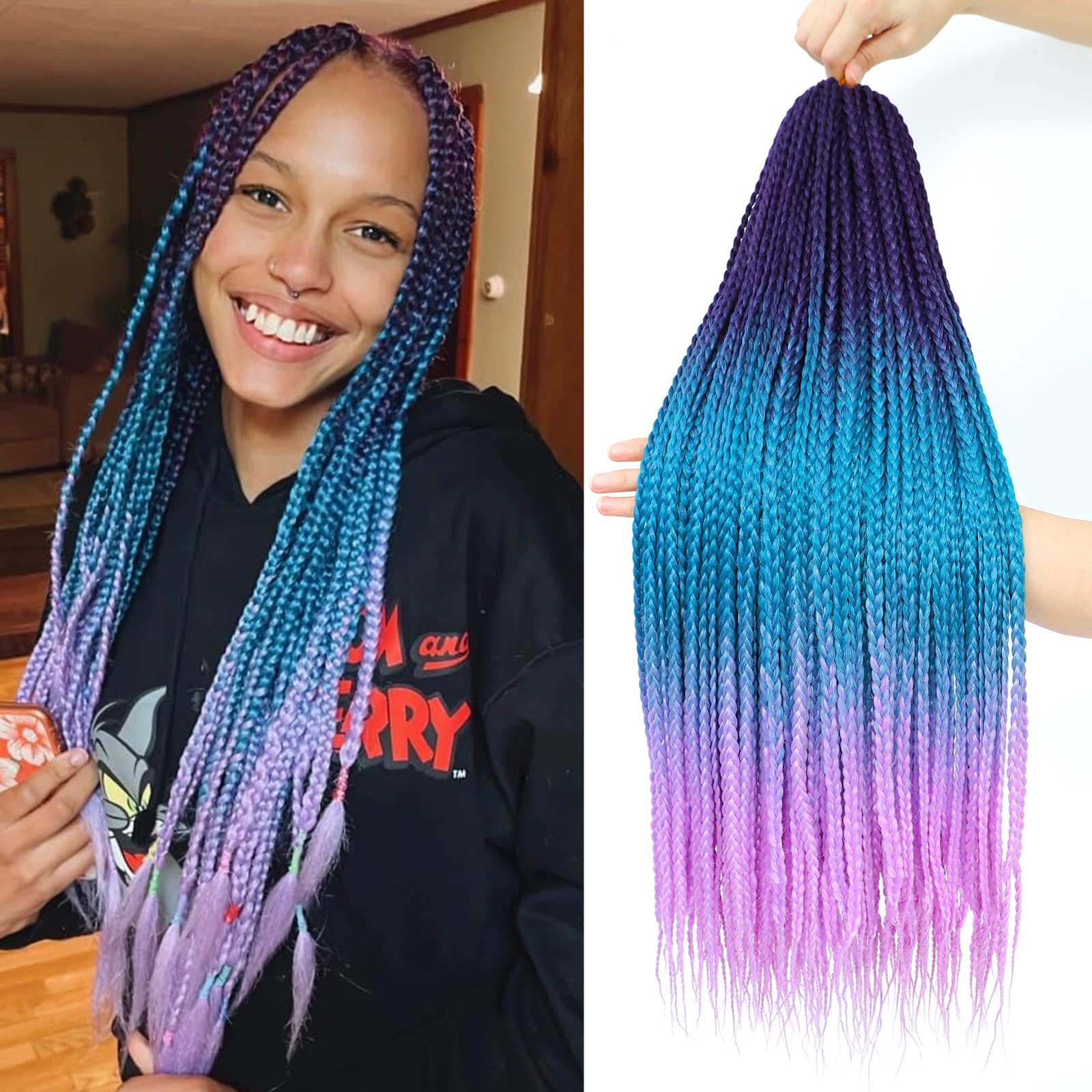 AMLUCKS Box Braids Crochet Hair 6 Packs Pre Looped Knotless Medium 3X Braids Goddess Box Braids Crochet Hair Extensions for Black Women Braiding Hair (C26#