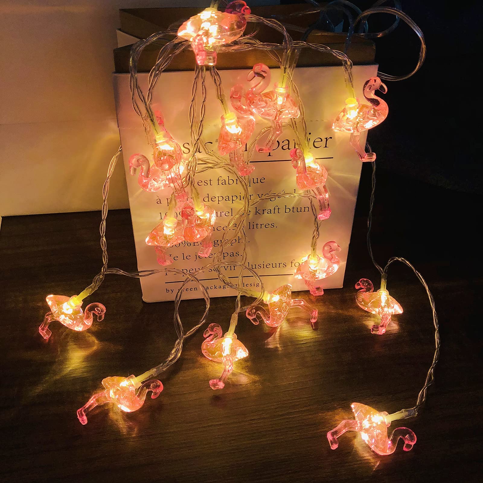 Riaxuebiy Pink Flamingo Tropical Theme 3D Solid Flamingo String Lights Twinkle Led Flamingo Fairy Lights Hanging Lamp Battery Powered For Wedding Garden Parties Diy Wreathe Decoration (10M/80Led)