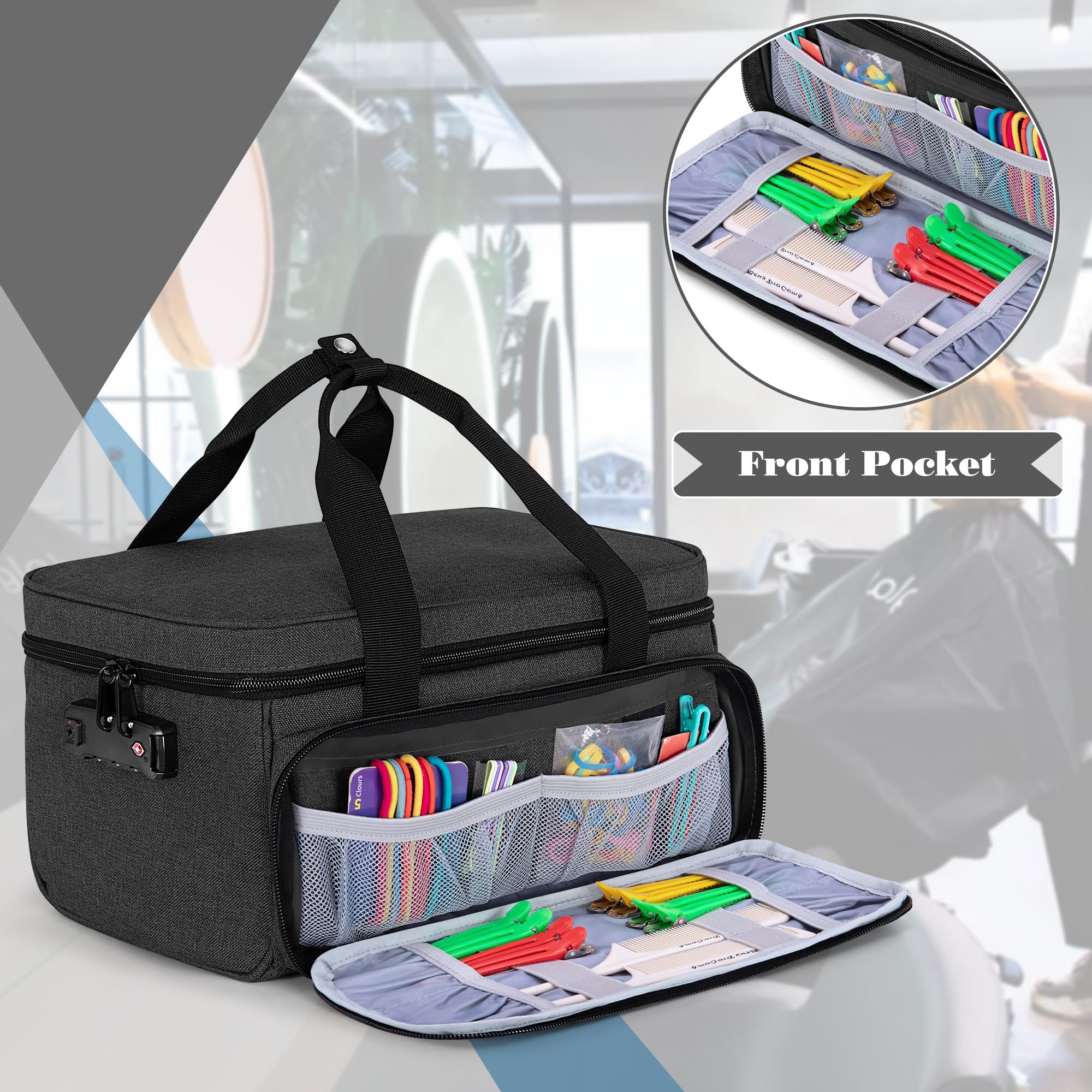 CURMIO Maletín Profesional para Cortapelos, Organizador con Cerradura para Máquinas, Tijeras y Accesorios de Barbería, Solo Bolsa, Negro