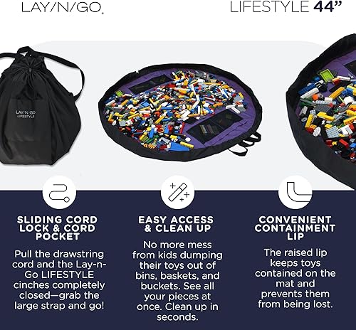 Miniatura 3 de Lay-n-Go Organizador portátil 2 en 1 de almacenamiento de juguetes con cordón y tapete de juego para habitación y viajes, hecho para niños y niños