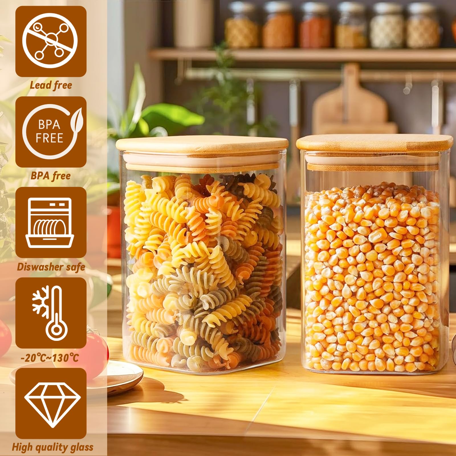 Set 4 Barattoli Vetro Con Coperchio Bambù - Ermetici Per Pasta, Farina E Caffè - Foto 11