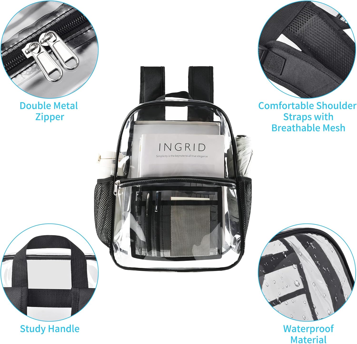 USPECLARE Clear Backpack for Stadium Approved 12×6×12, Water proof Clear Bag for Stadium Events and Concert Work Sport Event - Image 3