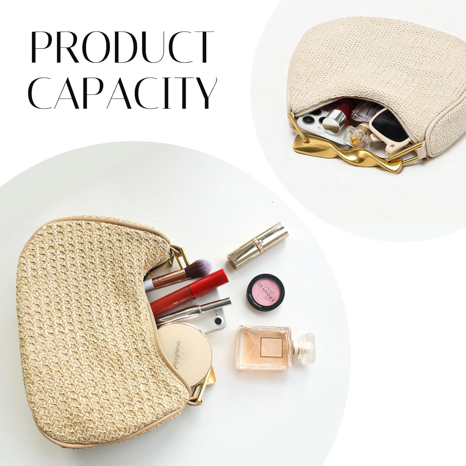 Straw Bag for Women,Boho Chic Woven Hobo Tote Handbag,Handmade Straw Crescent Satchel Purse,Mini Summer Beach Bag - Image 4