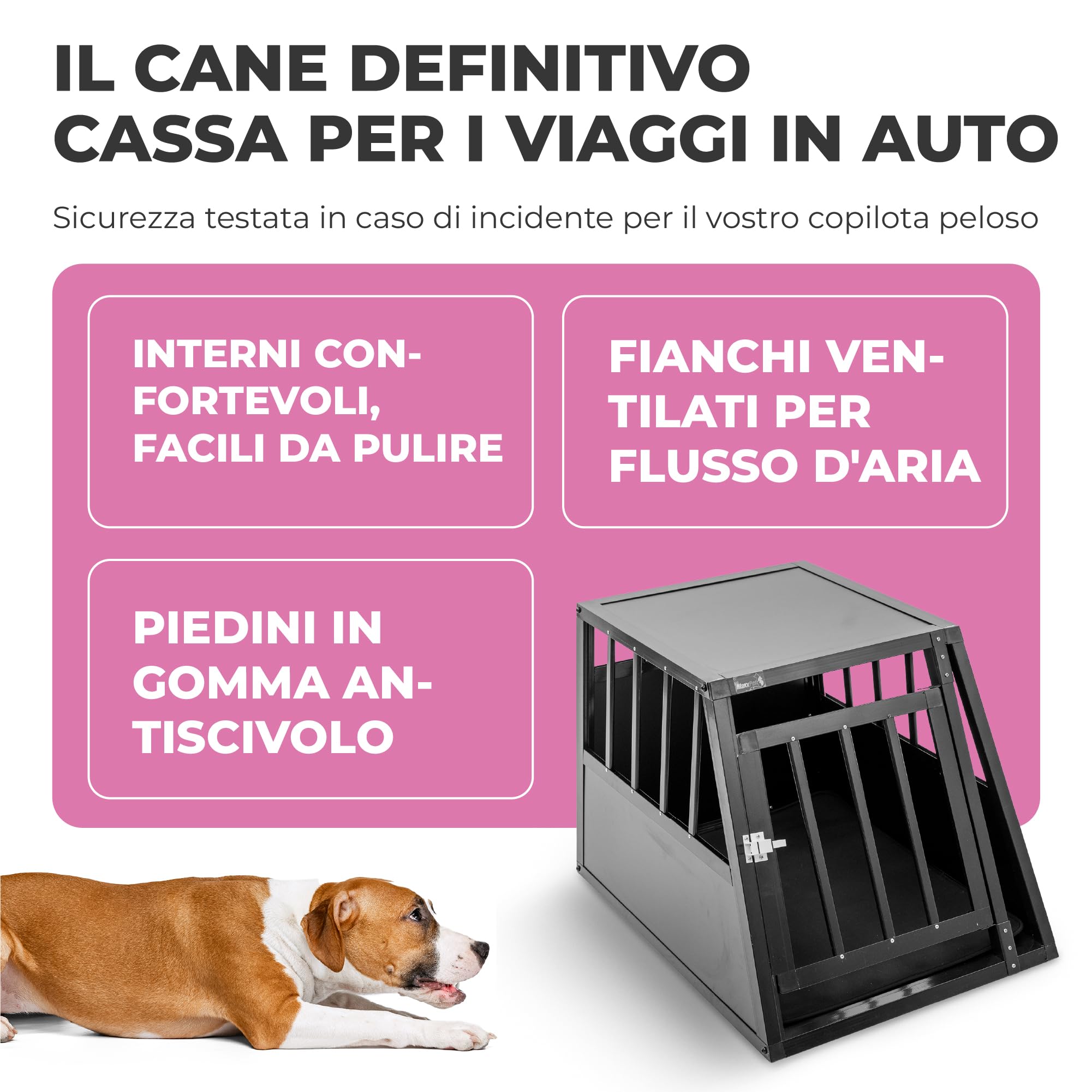 MaxxPet Box per cani per auto, pieghevole, 1 porta, trasportino per cani e gatti, 54 x 69 x 50 cm