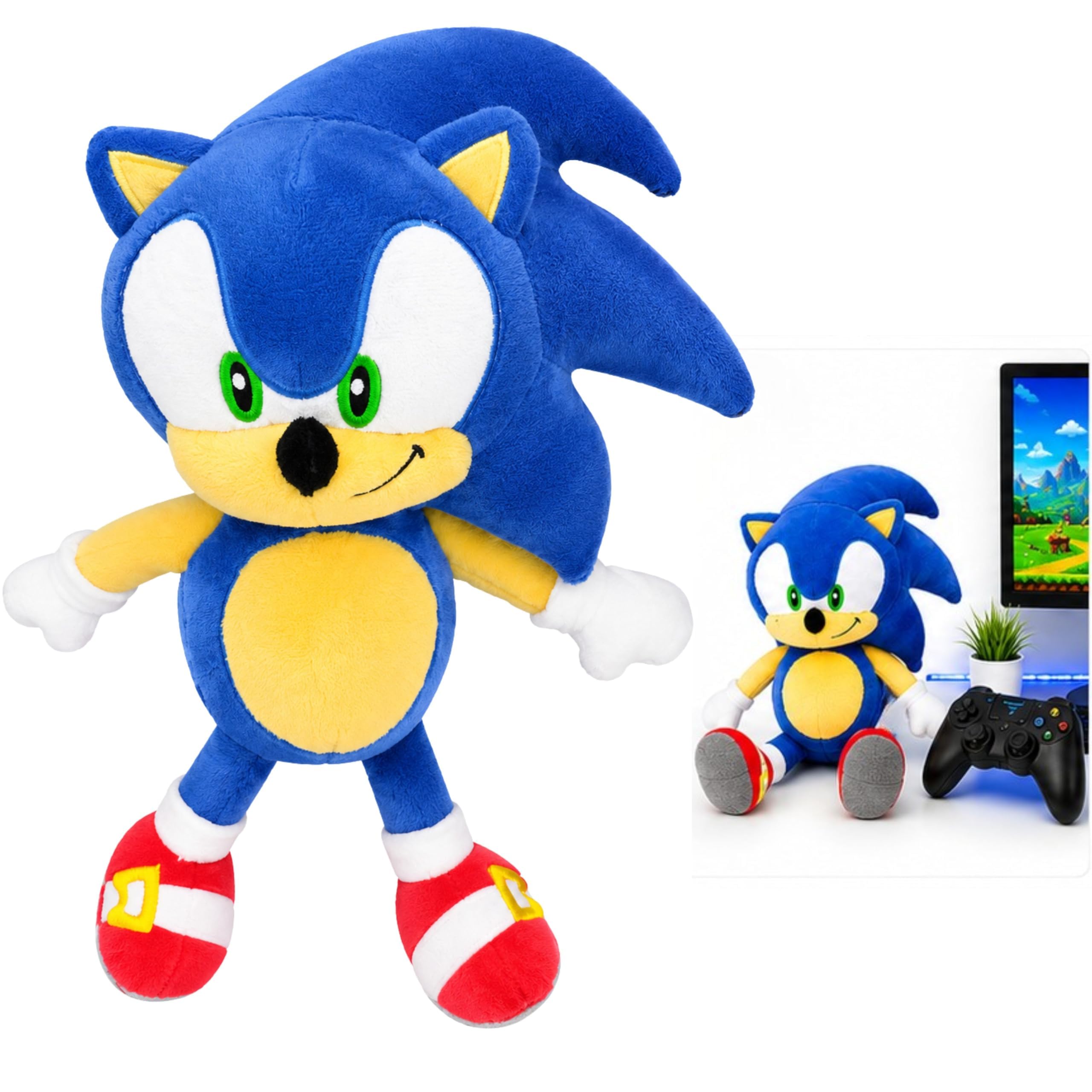 SRV Hub Sonic the Hedgehog Plush Toy 30cm - Soft Cuddly Sonic Plush Teddy for Kids Gamers, Polystyrene Beads Filled Stuffed Toy, Birthday for Boys Girls 3+