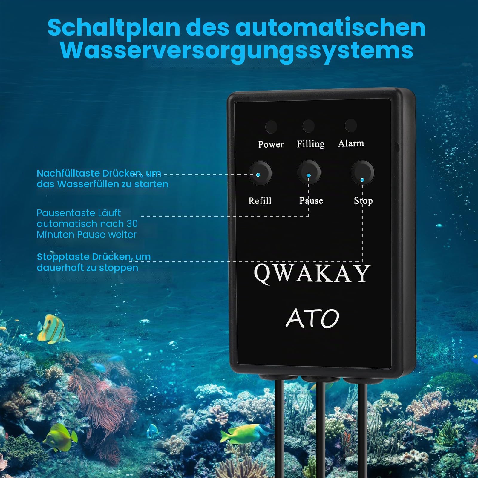 Qwakay Automatisches Nachfüllsystem ATO-System Aquarium mit Pumpe – Nachfüllautomatik ATO-System für Aquarien – Aquarium Smart Meerwasser Wassernachfüller
