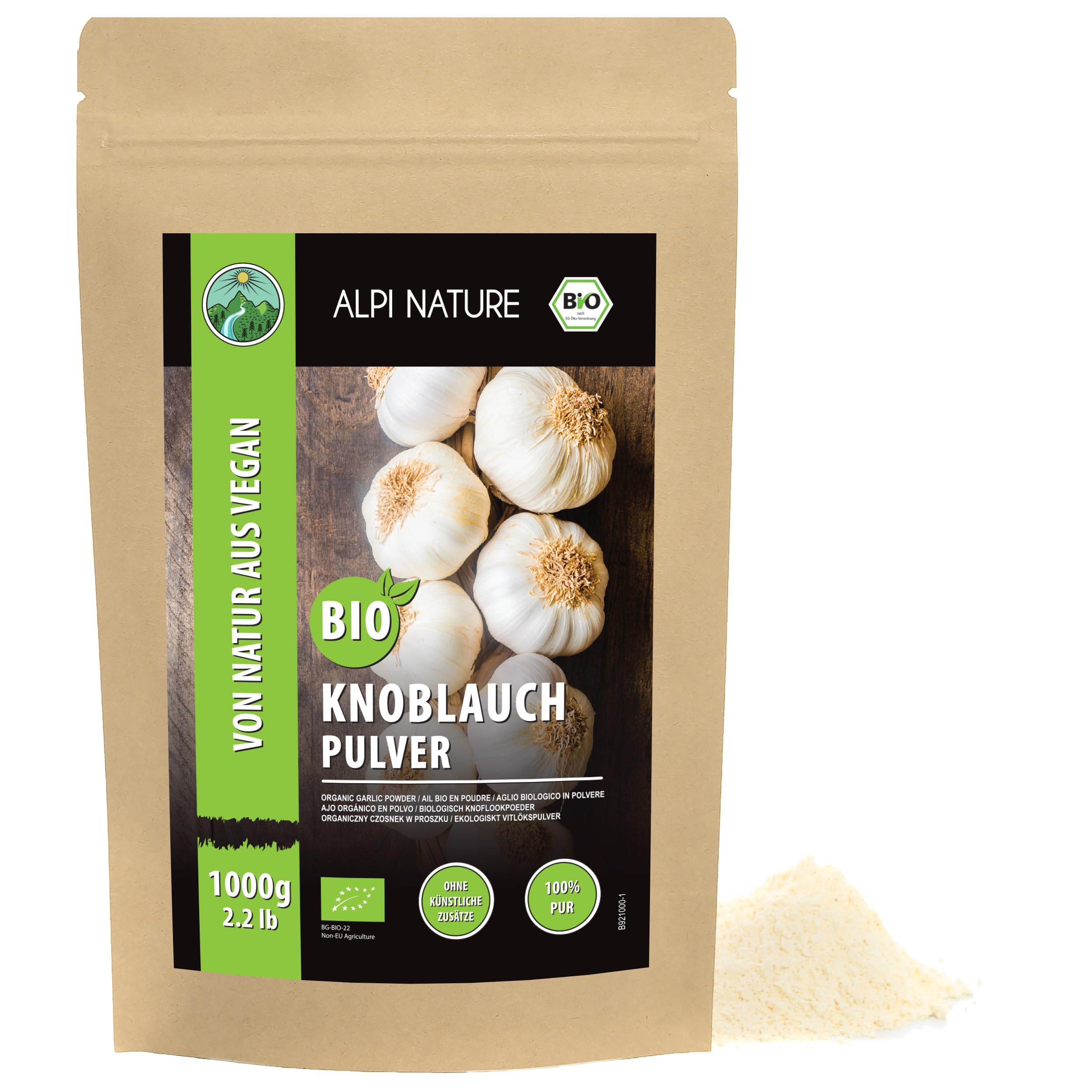 Alpi Nature Ail en Poudre BIO 1kg, Ail Déshydraté Moulu, Poudre d'Ail pour la Cuisine