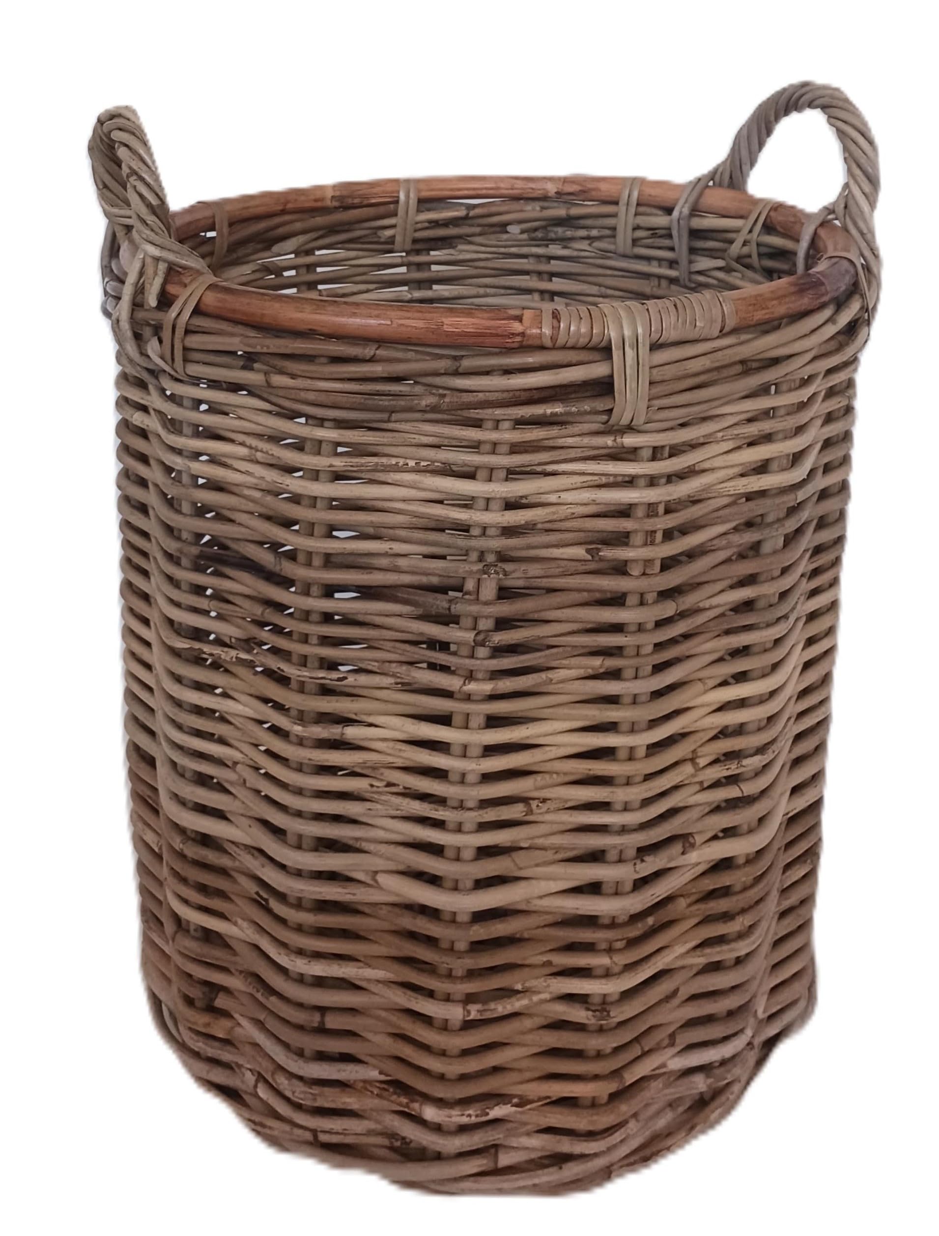 Cesto Porta Legna vimini cm 40x45 H con manico cm 53 H in robusto giunco per legna e pellet portalegna portaombrelli porta coperte porta oggetti porta giocattoli
