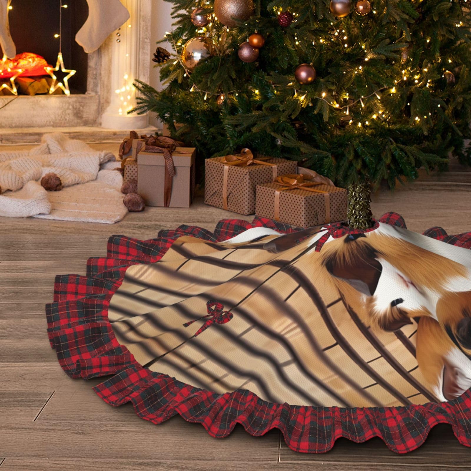 Jupe de sapin de Noël cochon d'inde 122cm imperméable en dentelle à carreaux rustique