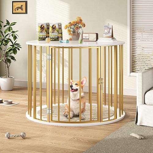 Miniatura 9 de Mueble de jaula para perros de 32 pulgadas para perros grandes y medianos, perrera de madera para perros de interior, casa decorativa para mascotas