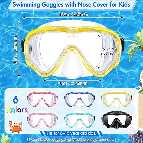Miniatura 2 de Gafas de natación para niños de 6 a 14 años, máscara de buceo de vidrio templado, antiempañamiento, visión clara de 180°, color clásico, 6 unidades