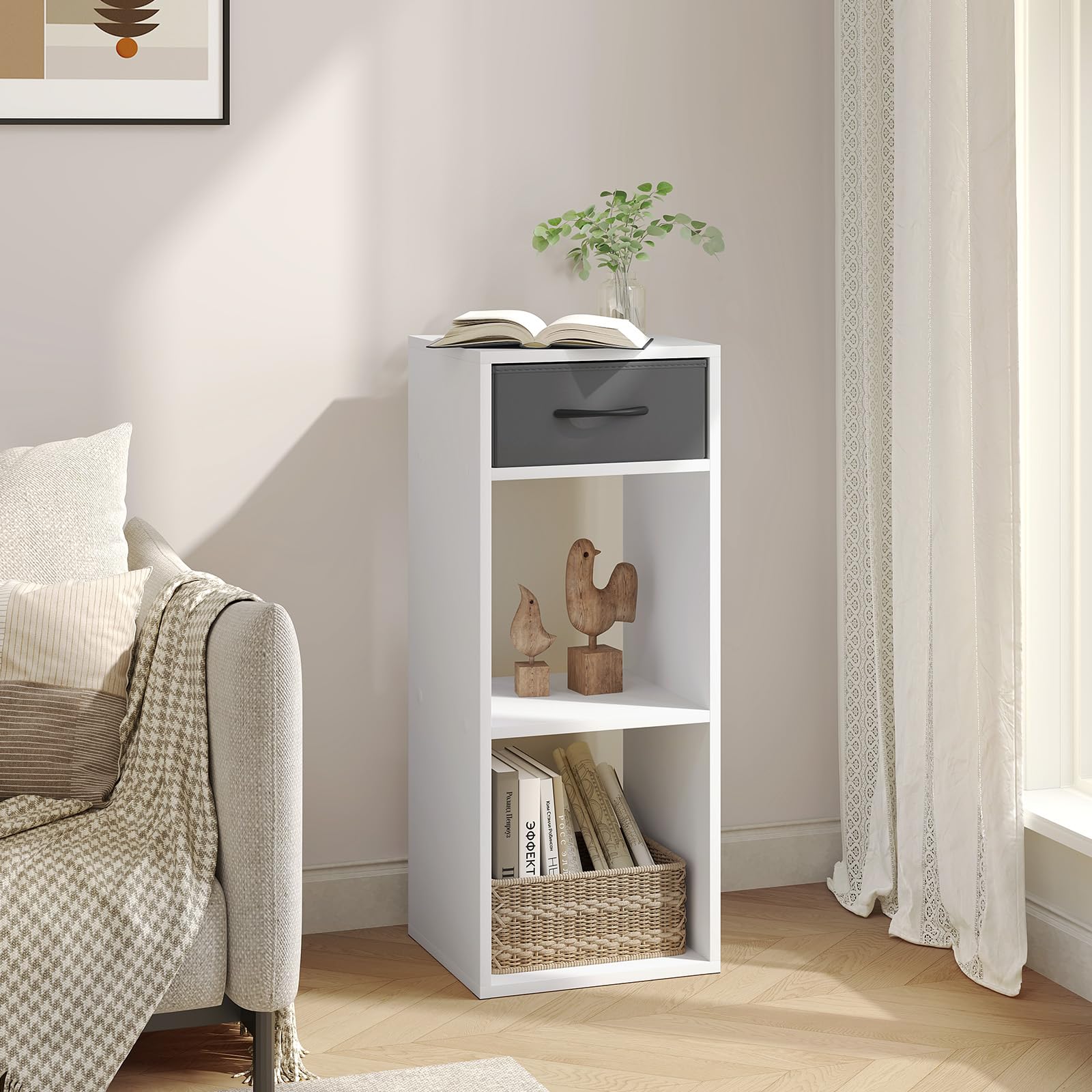 WOLTU Libreria da Terra, Unità di Stoccaggio a Cubo a 3 Livelli | con Cassetto, Unità di Scaffale in Piedi Scaffale a Cubo Aperto, per Studio, Camera da Letto e Soggiorno, Bianco