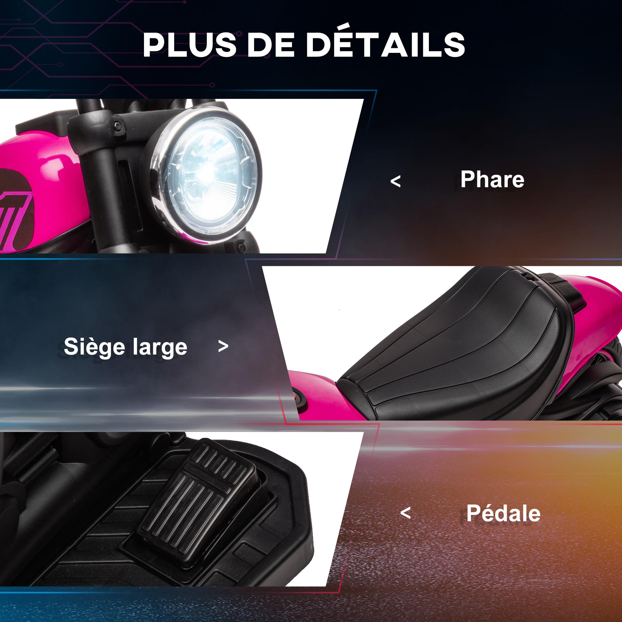 HOMCOM Voiture électrique pour Enfants 6V 3 km/h avec Phare LED Charge Max. 25 kg 2 Roues d'entraînement Rose
