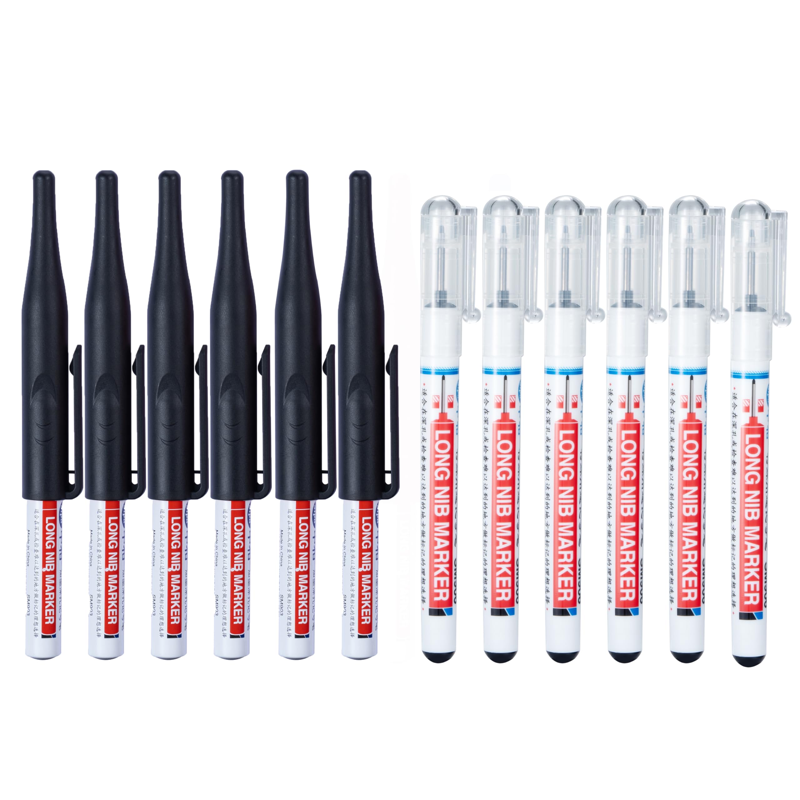 CHAN&SIJIA 12 PCS 20 mm 30mm Black Permanent Deep Reach Markers/Long Nib Marker Pens (20mm 6 PCS 30mm 6 PCS)