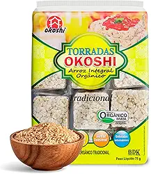 OKOSHI - Torrada de Arroz Integral Orgânico - Bolacha de arroz, Snacks Fit de Baixa Caloria - Vegano, Sem Açúcar, Baixo Sódio, Sem Glúten, Sem Lactose, Sem Gordura Trans, Kosher - 75g