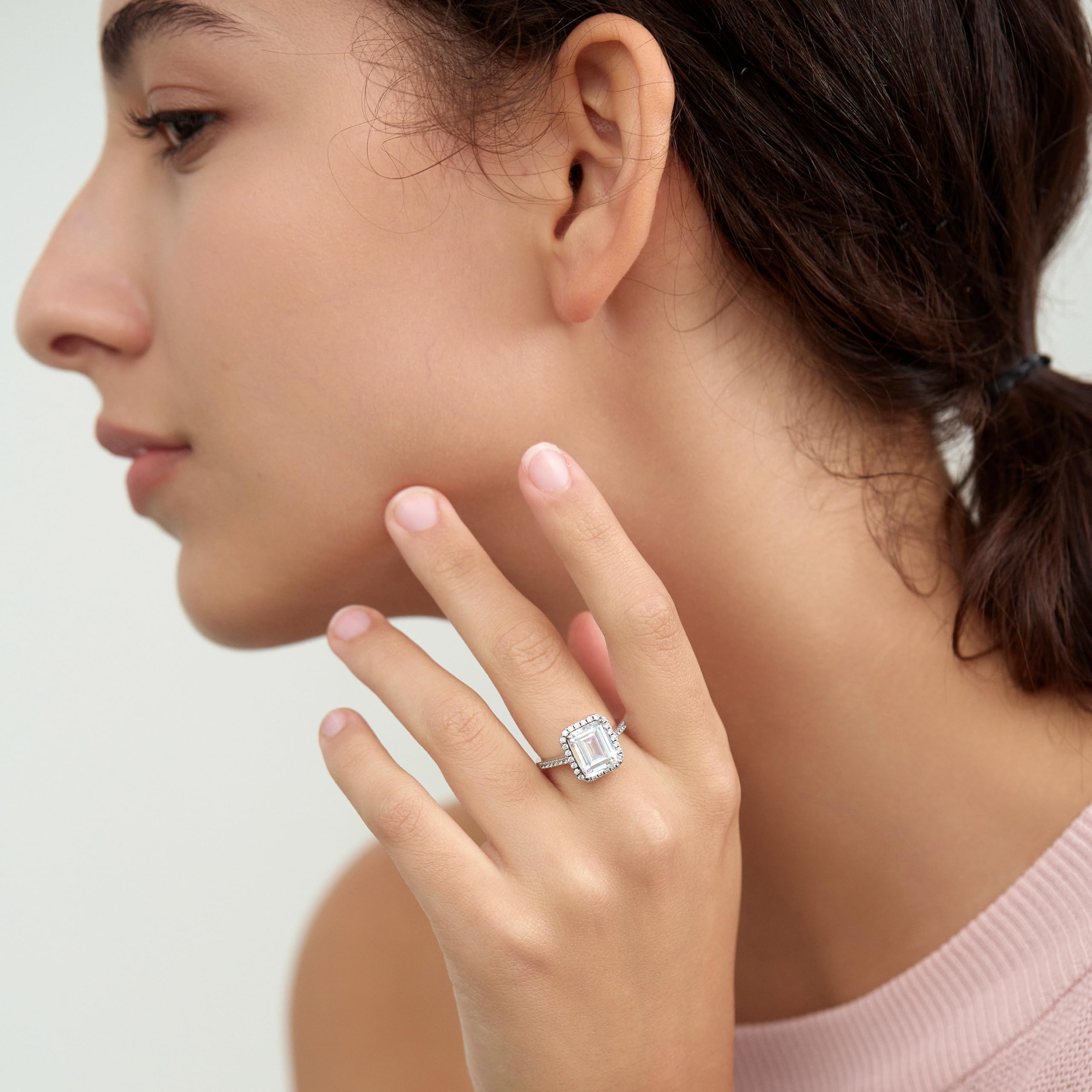 Michooyel S925 4,0 ct taglio smeraldo Halo Diamante, anello di fidanzamento, fede nuziale, zirconia, argento sterling, gioiello da donna