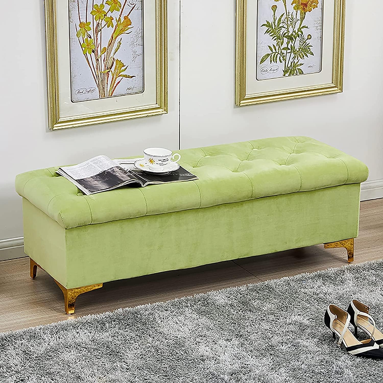 Banc ottoman de rangement en velours pour créer une ambiance chaleureuse et cosy chez vous
