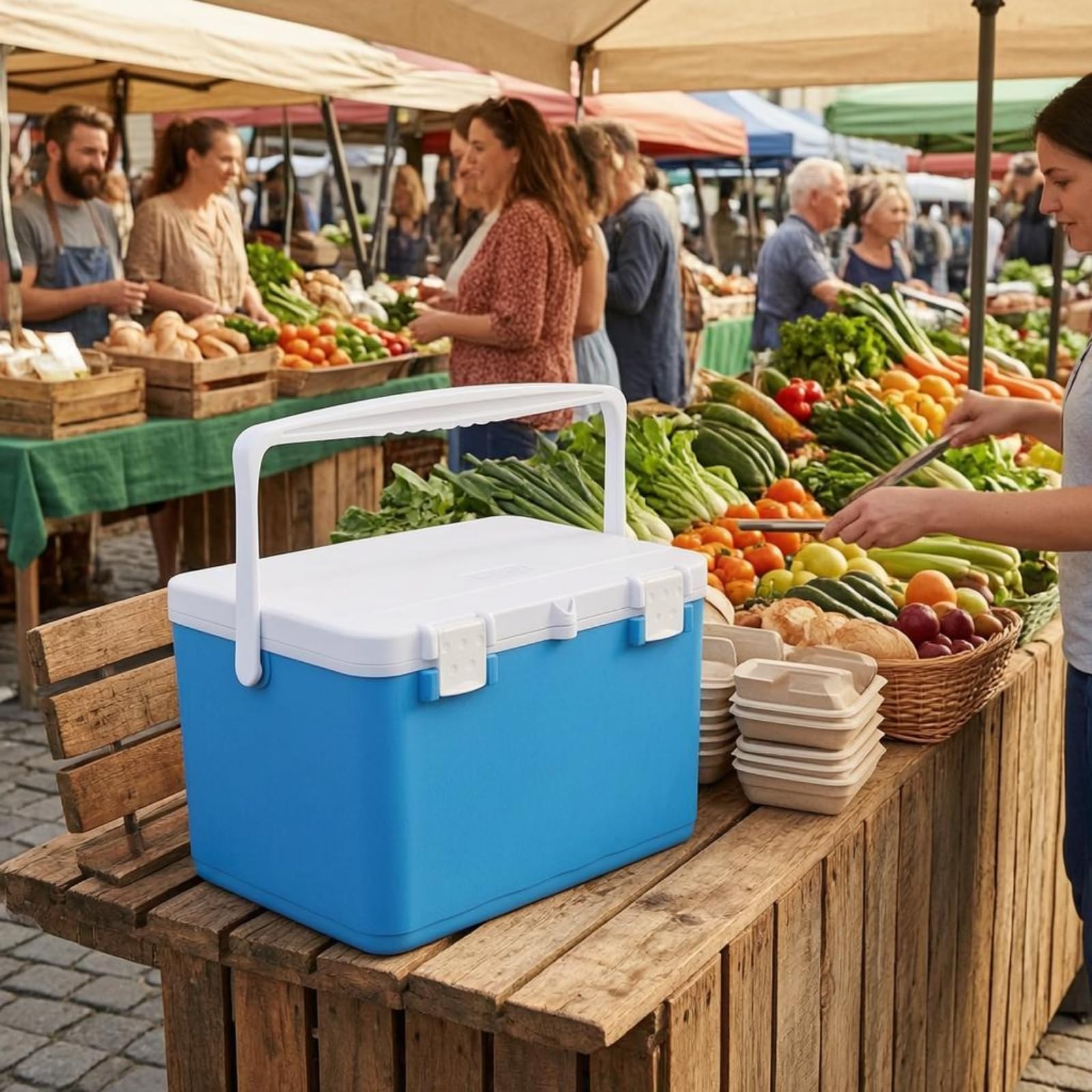 Contenitore Termico Rigido Frigo Portatile Ghiacciaia Box Isolante con Chiusura Sicura Guarnizione Anti Dispersione Interno PP Blocchi Ghiaccio Adatto