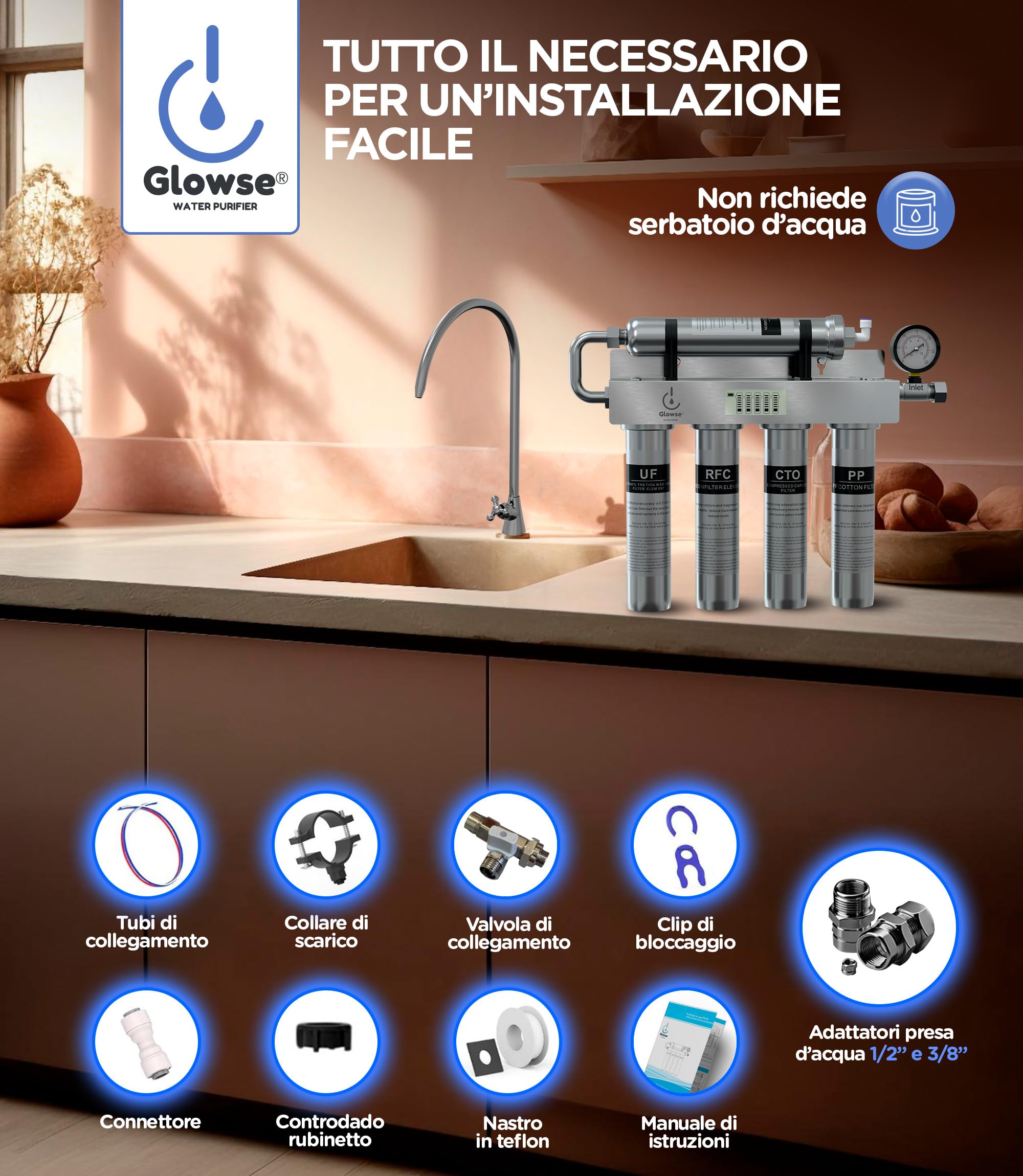 PR501 Système Filtration Eau 5 Étapes Ultrafiltration, Sous Évier