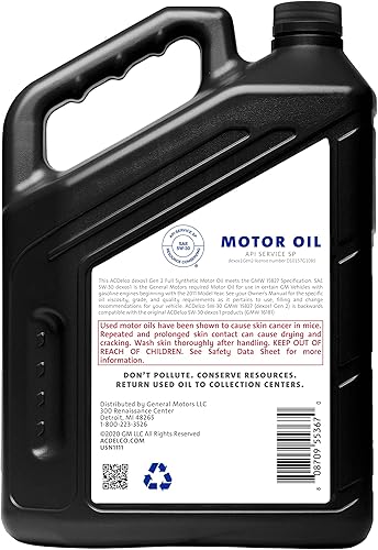 Miniatura 2 de ACDelco GM Original Equipment 10-9147 dexos1 GEN 2 - Aceite de motor totalmente sintético 5W-30 - 5 cuartos de galón