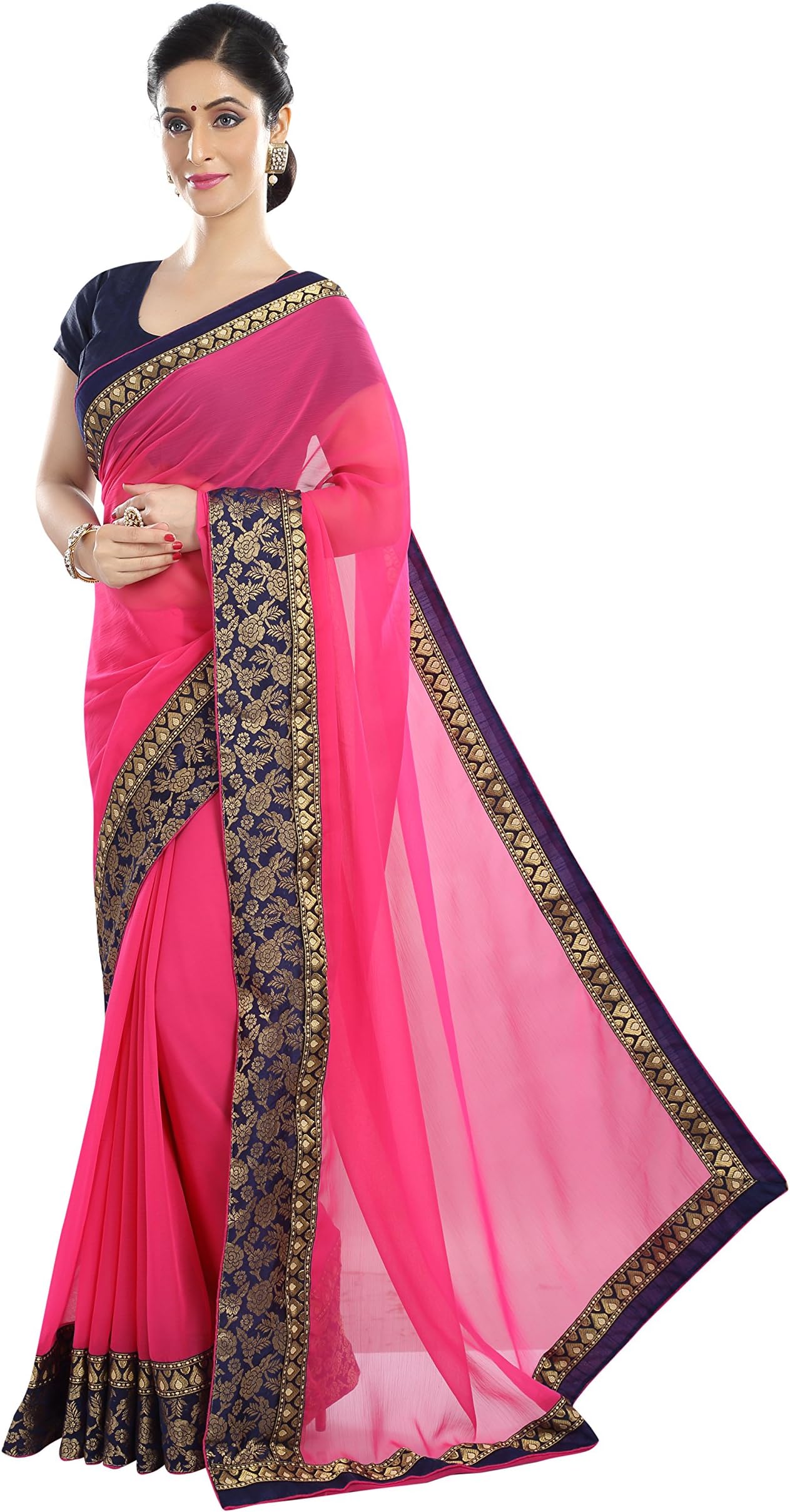 Fragrance Trendz Women's Chiffon Saree With Blouse Piece